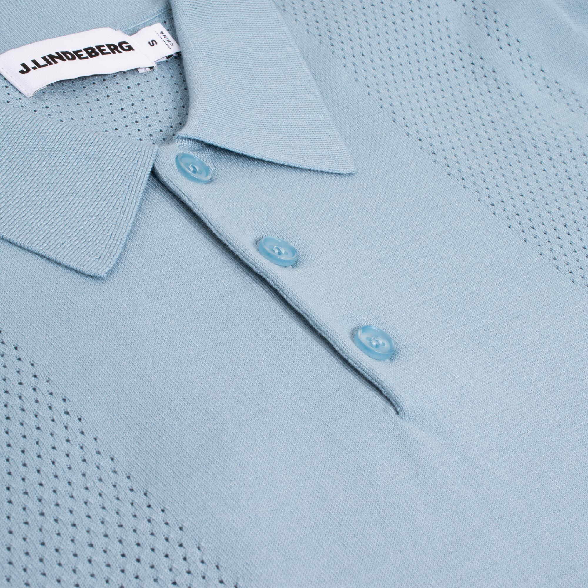 J Lindeberg Reymond Seasonal Knit Mens Polo Shirt Forget-Me-Not Blue