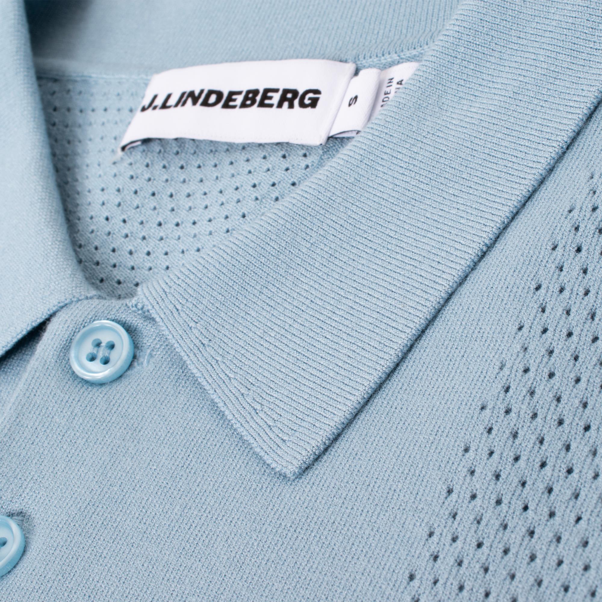J Lindeberg Reymond Seasonal Knit Mens Polo Shirt Forget-Me-Not Blue