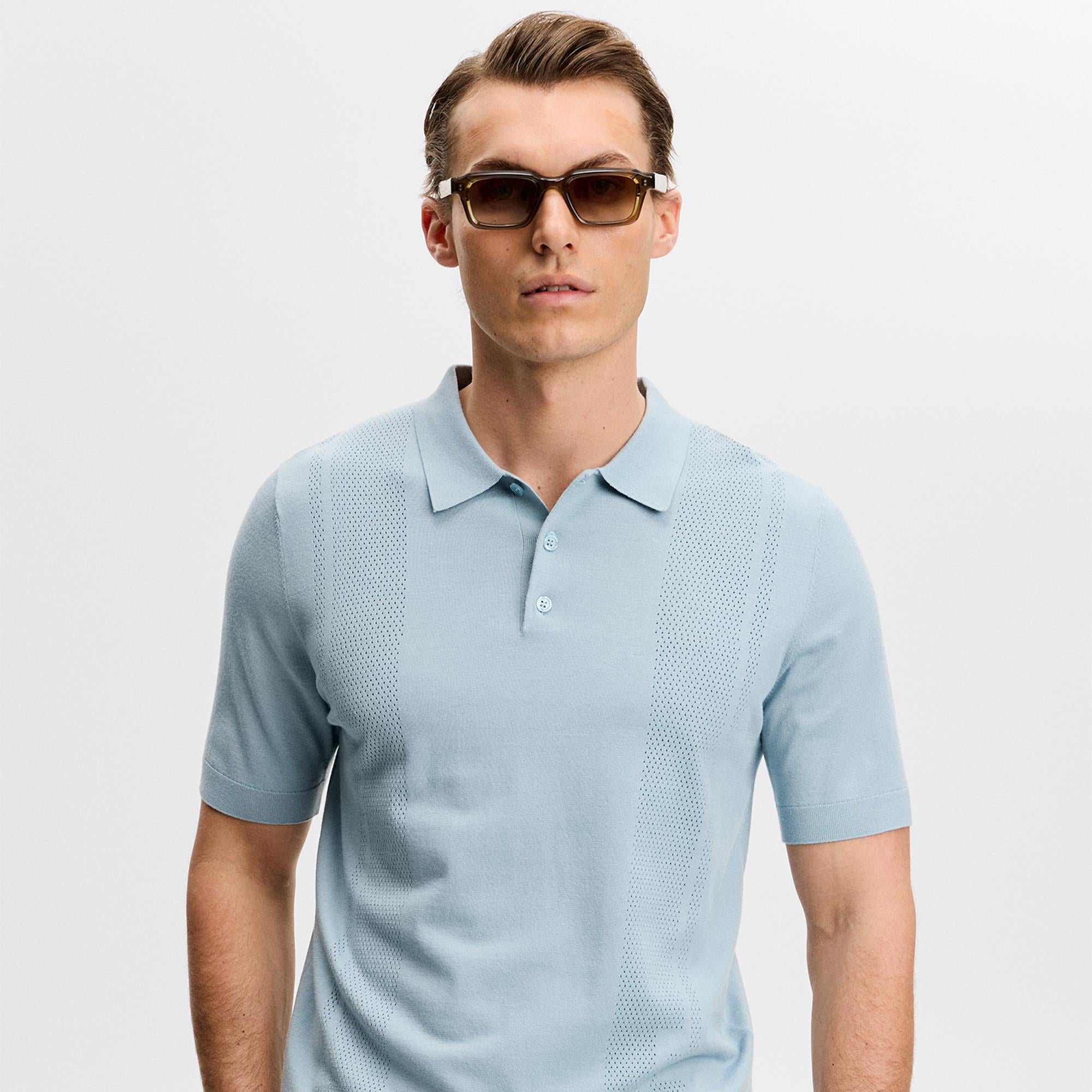 J Lindeberg Reymond Seasonal Knit Mens Polo Shirt Forget-Me-Not Blue