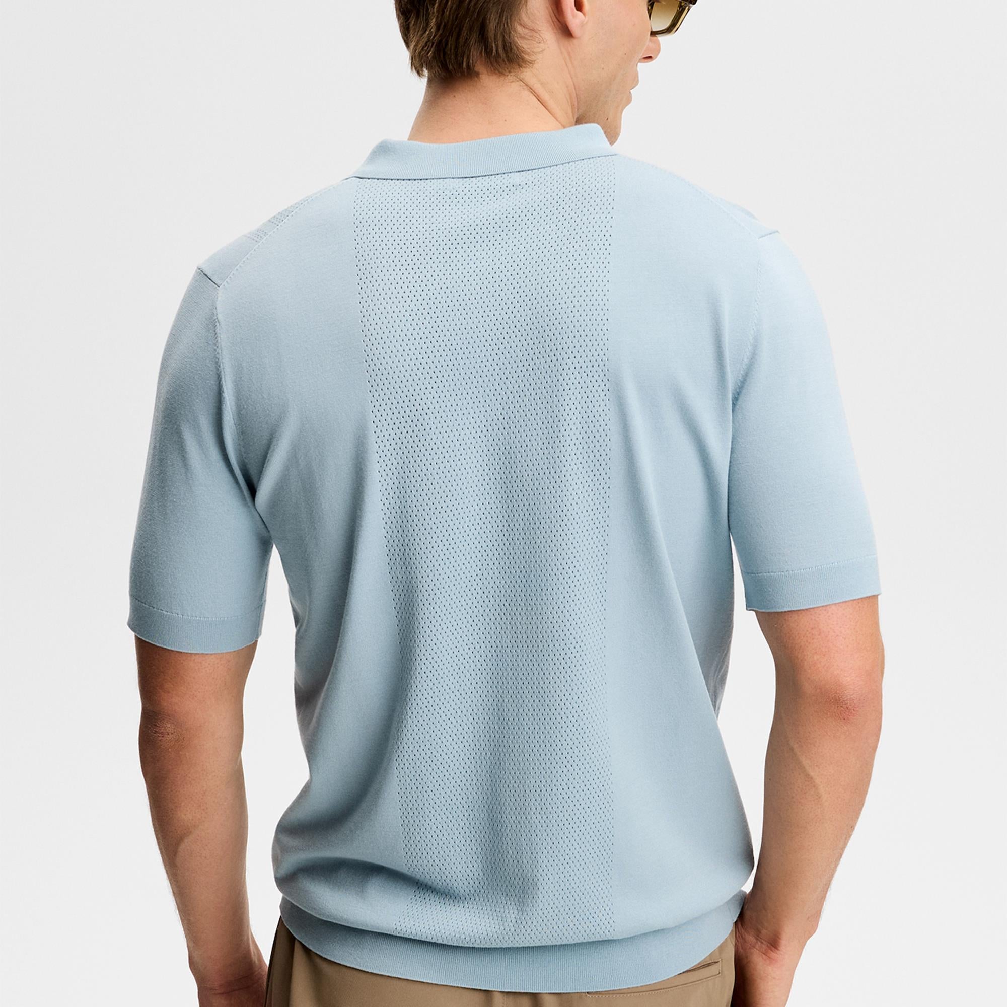 J Lindeberg Reymond Seasonal Knit Mens Polo Shirt Forget-Me-Not Blue