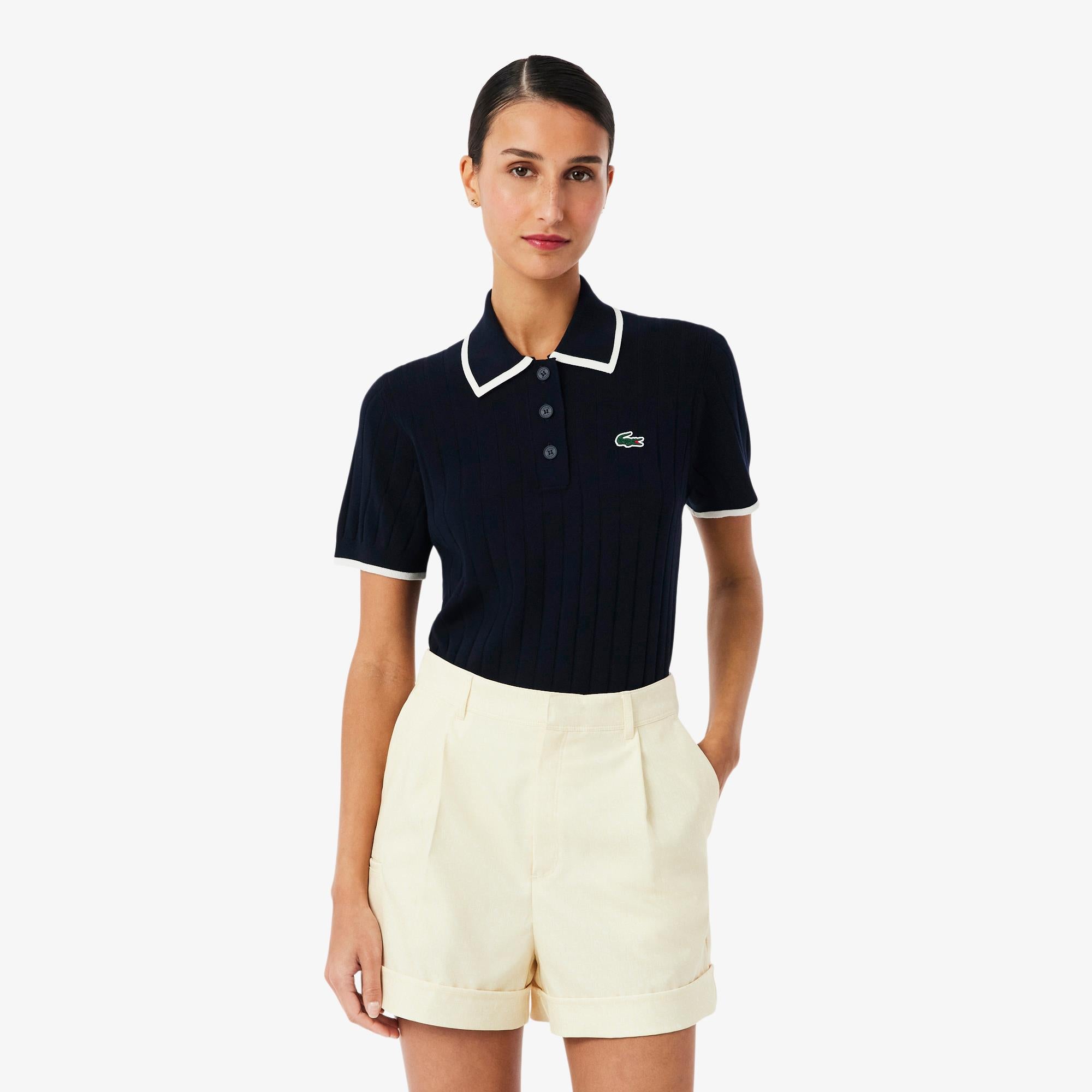Ladies Lacoste Knitted Polo Sweater Navy
