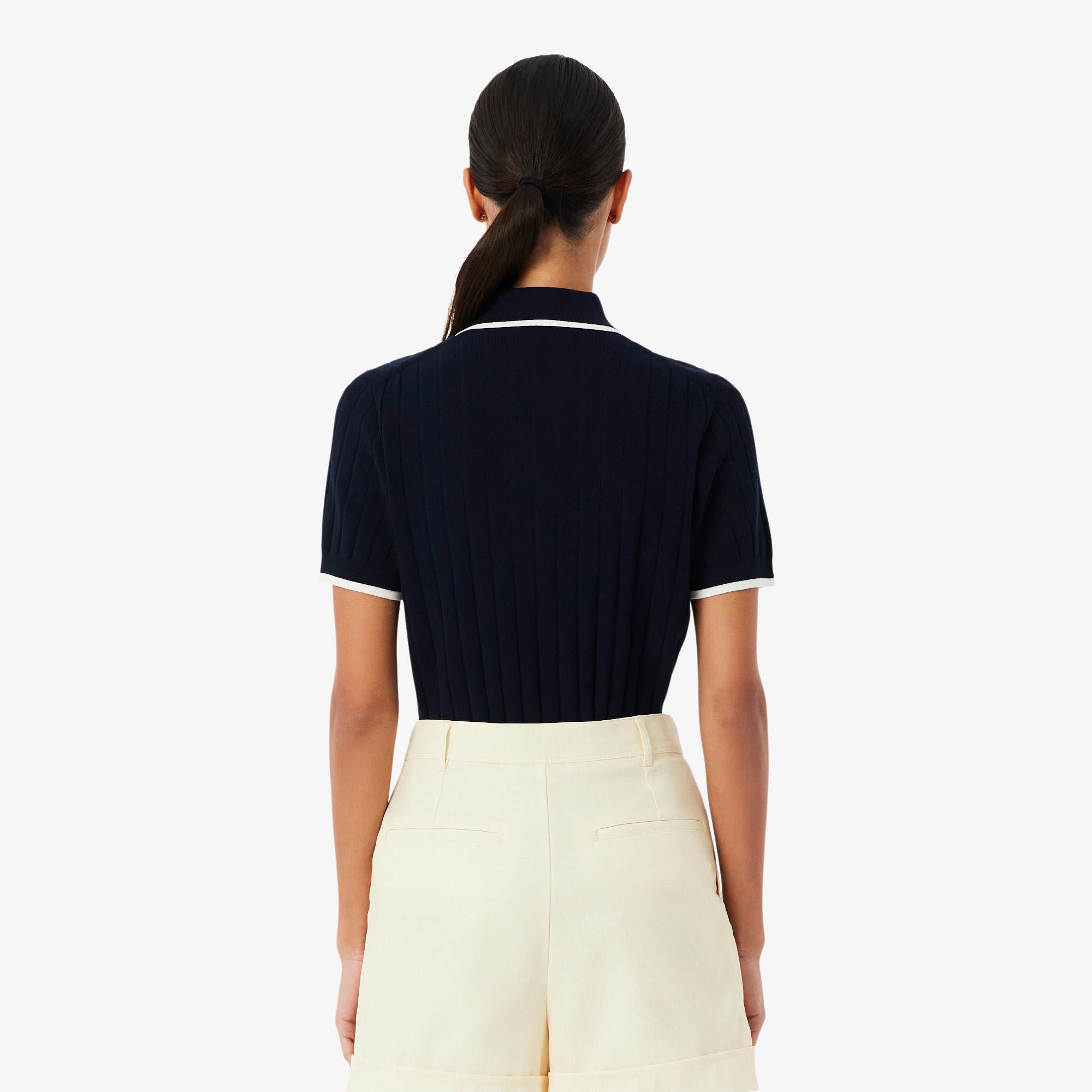 Ladies Lacoste Knitted Polo Sweater Navy