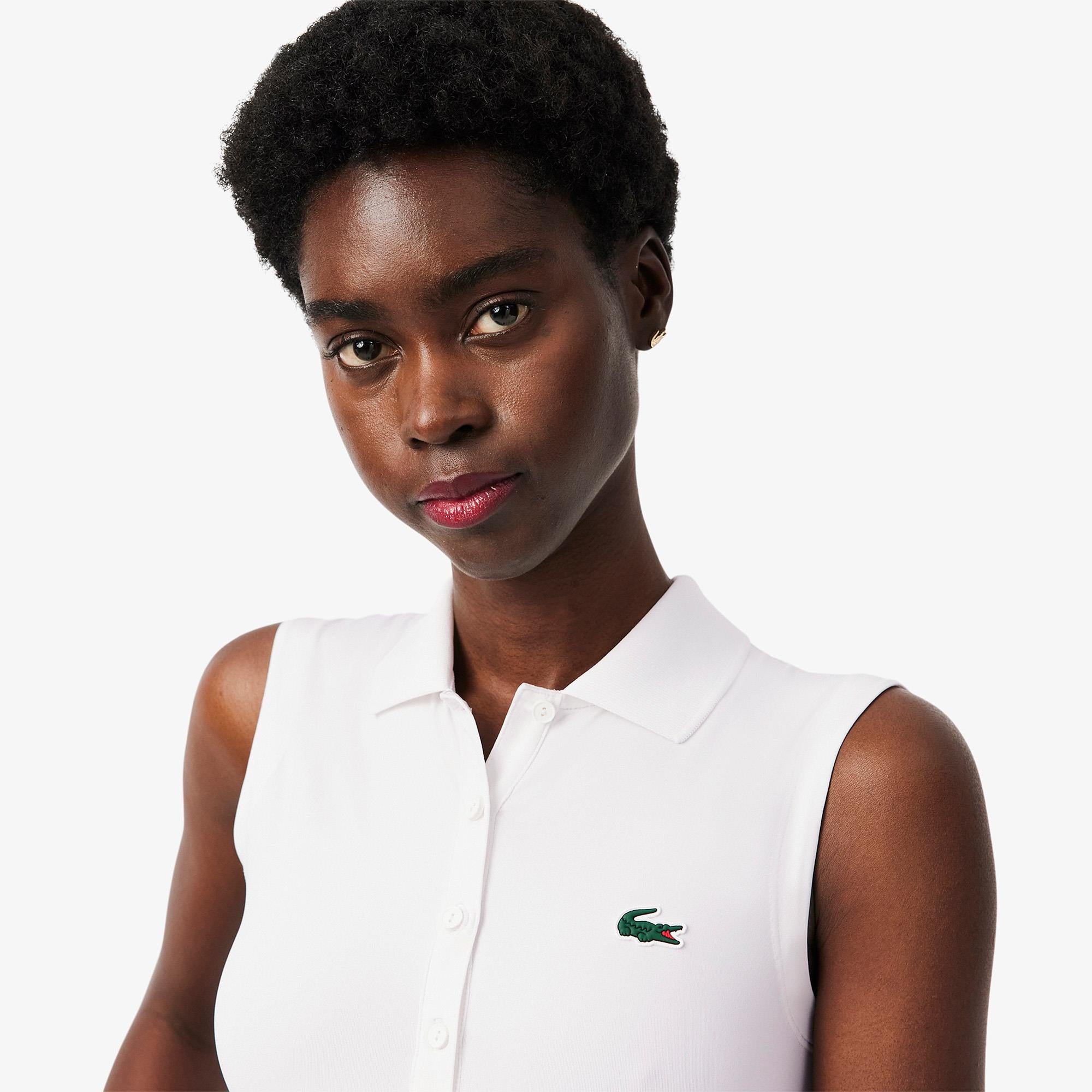 Ladies Lacoste Performance Classic Sleeveless Golf Polo Shirt White
