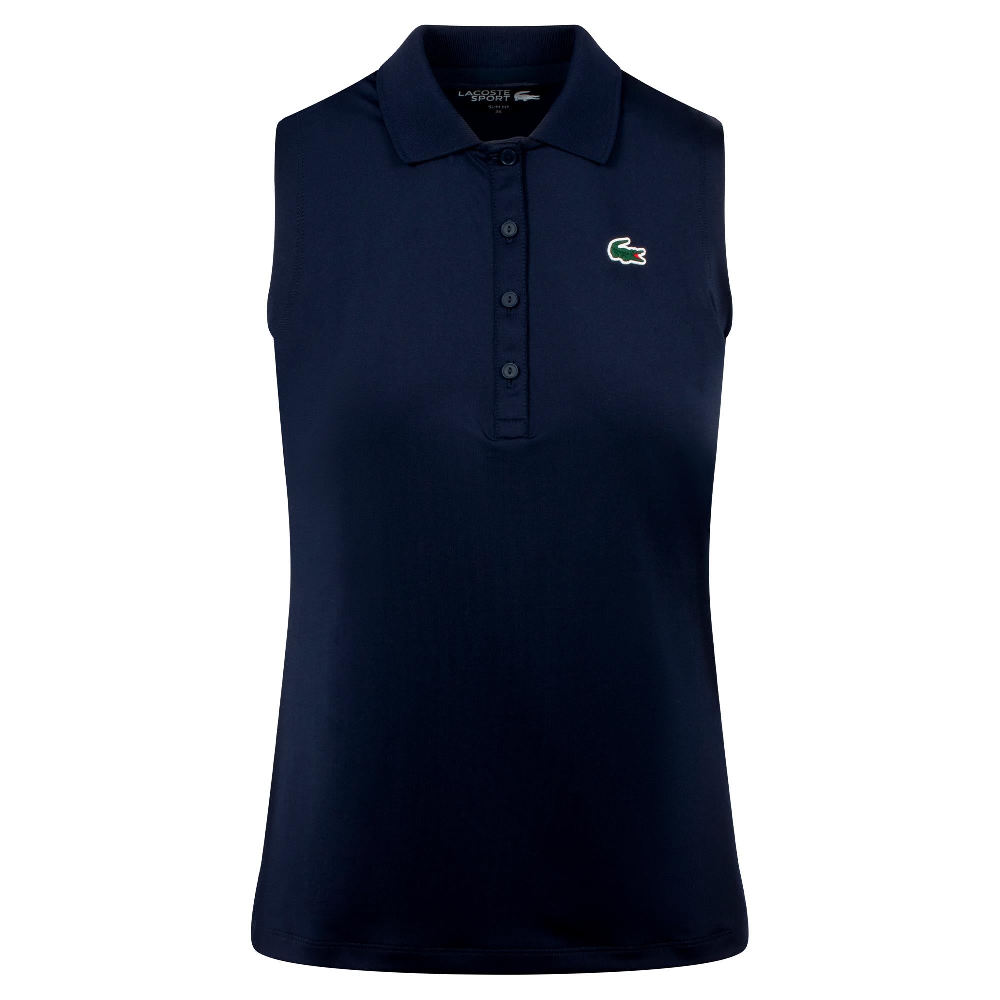 Ladies Lacoste Performance Classic Sleeveless Golf Polo Shirt Navy