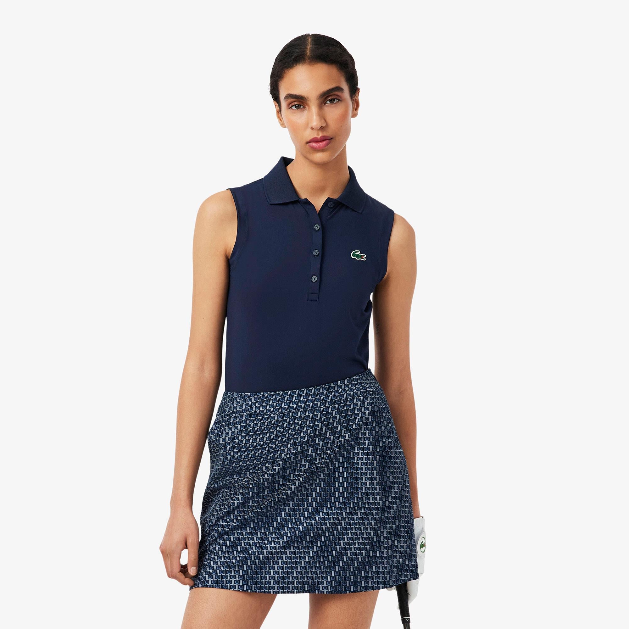 Ladies Lacoste Performance Classic Sleeveless Golf Polo Shirt Navy