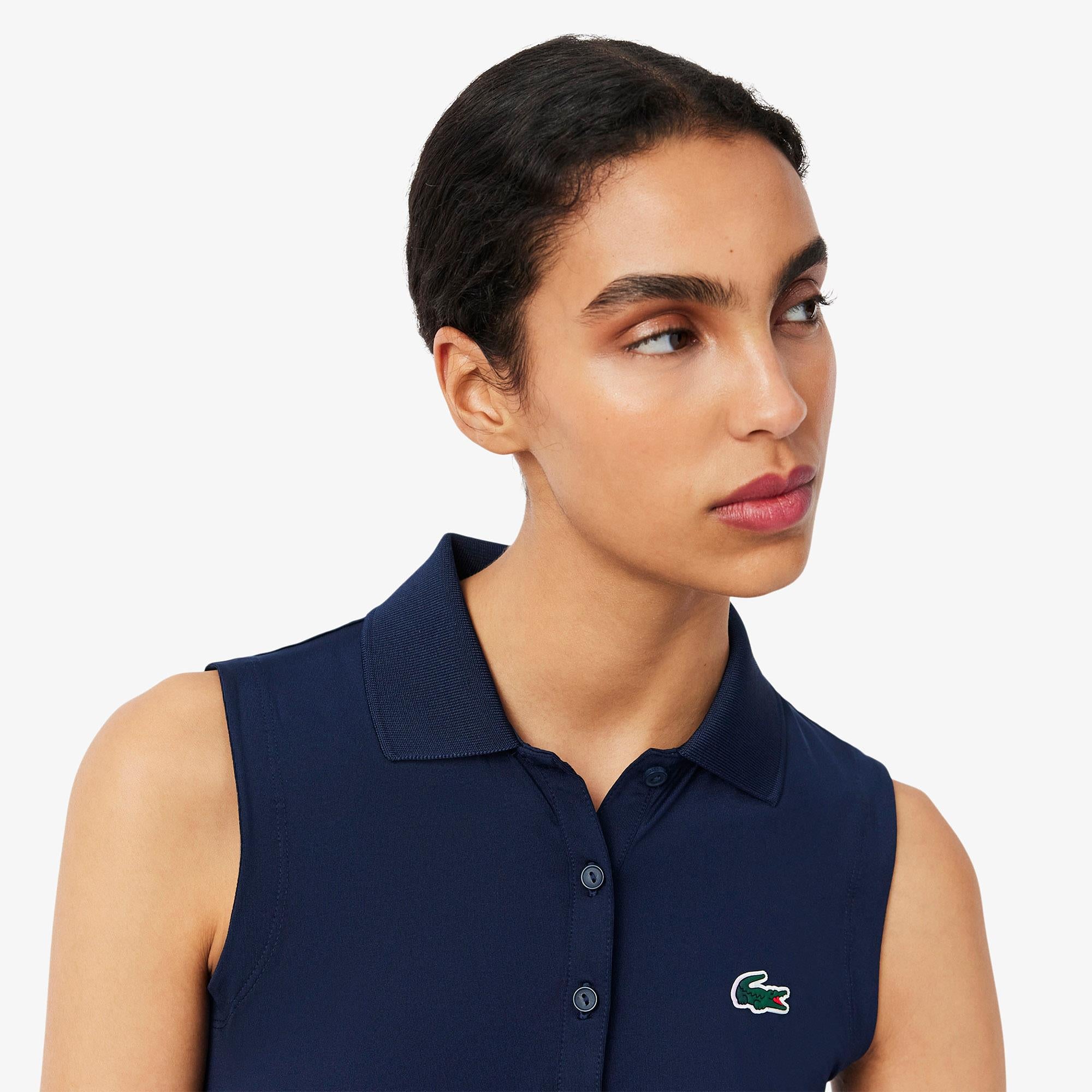 Ladies Lacoste Performance Classic Sleeveless Golf Polo Shirt Navy