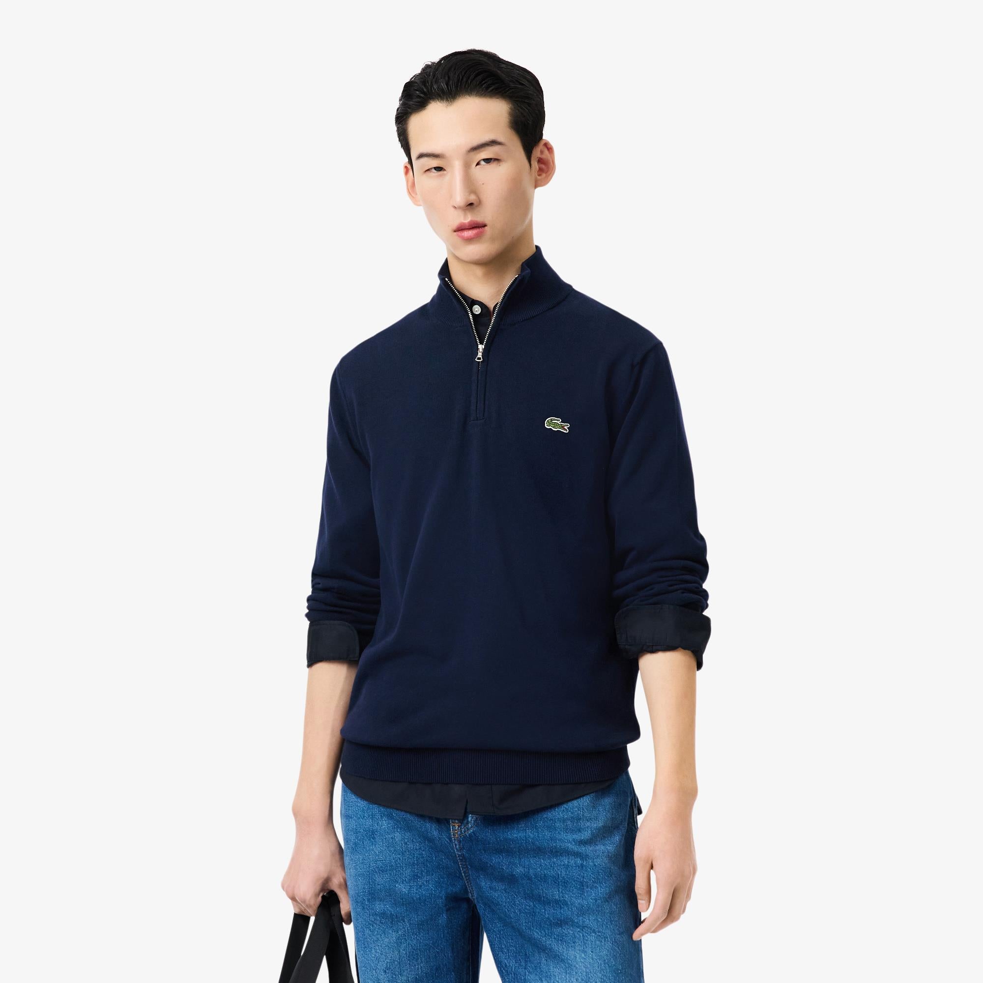 Mens Lacoste Regular Fit Zipped Neck Sweater Navy