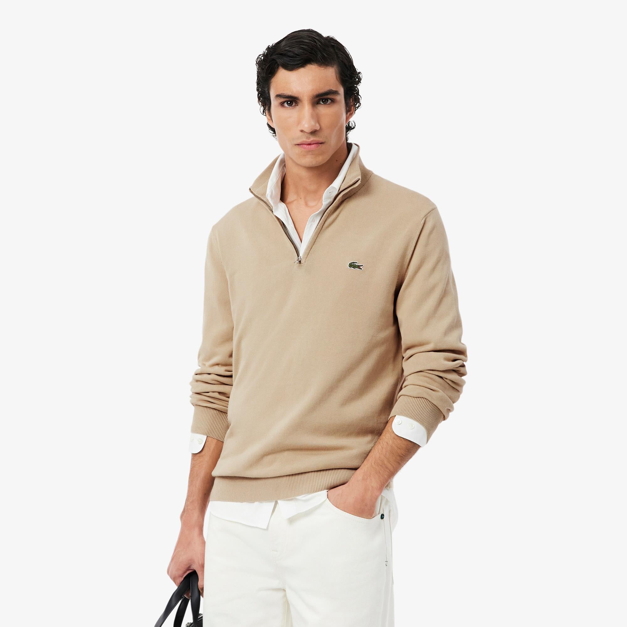 Mens Lacoste Regular Fit Zipped Neck Sweater Viennese
