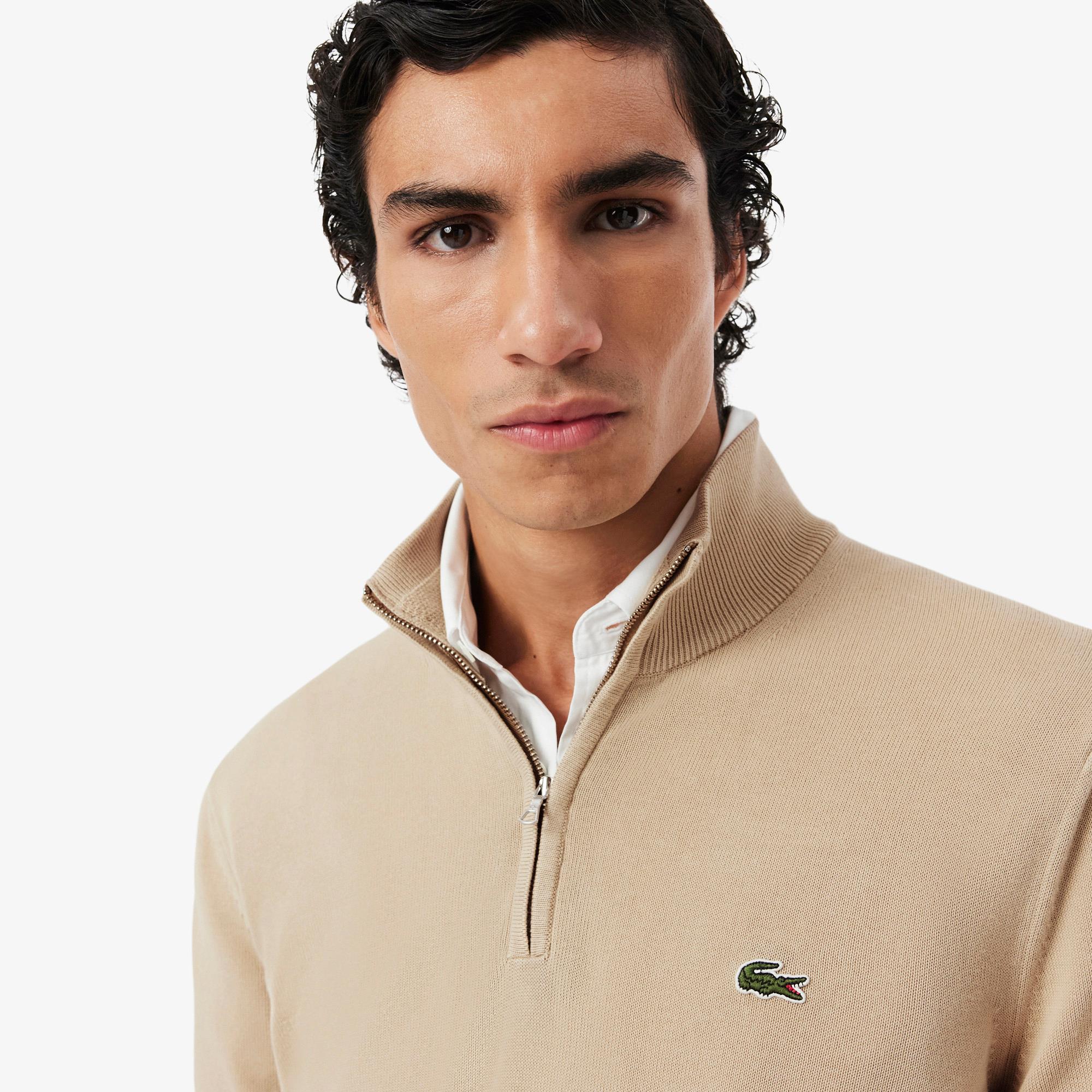 Mens Lacoste Regular Fit Zipped Neck Sweater Viennese