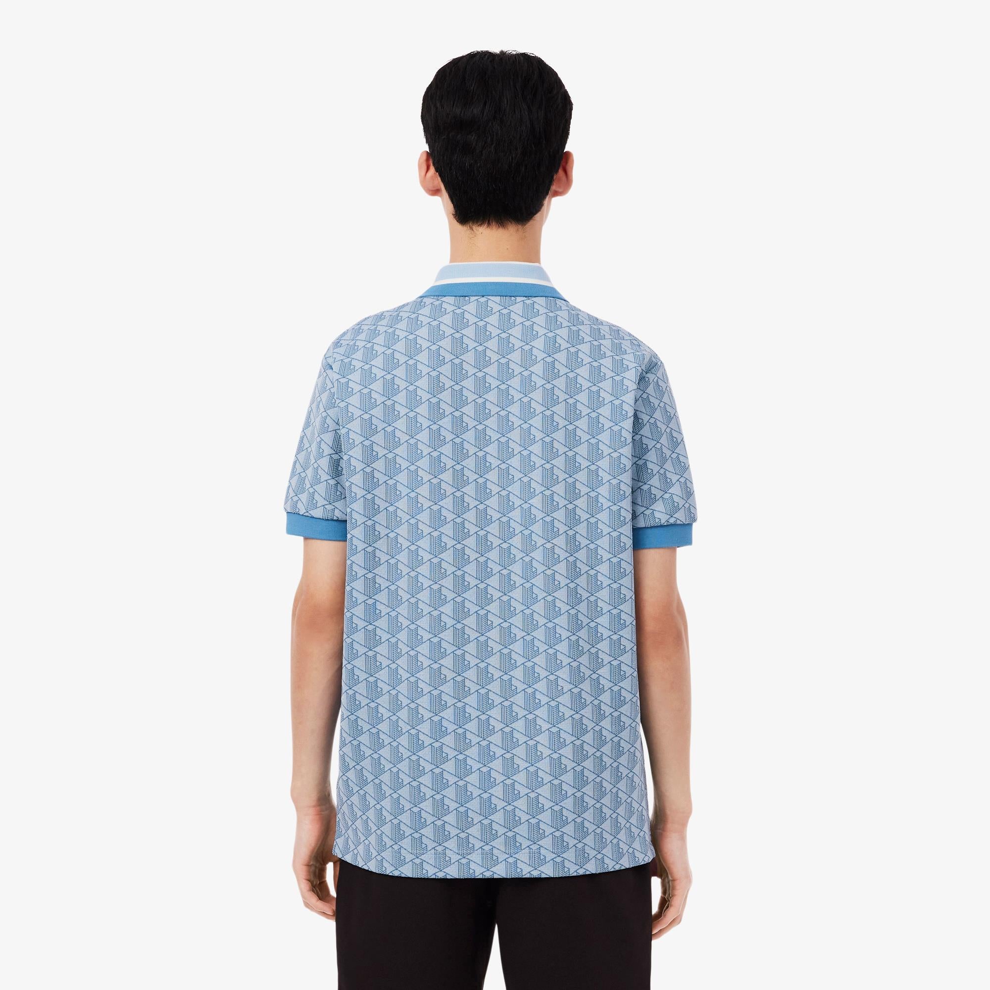 Mens Lacoste Monogram Motif Polo Shirt Phoenix Blue/Abyss Blue