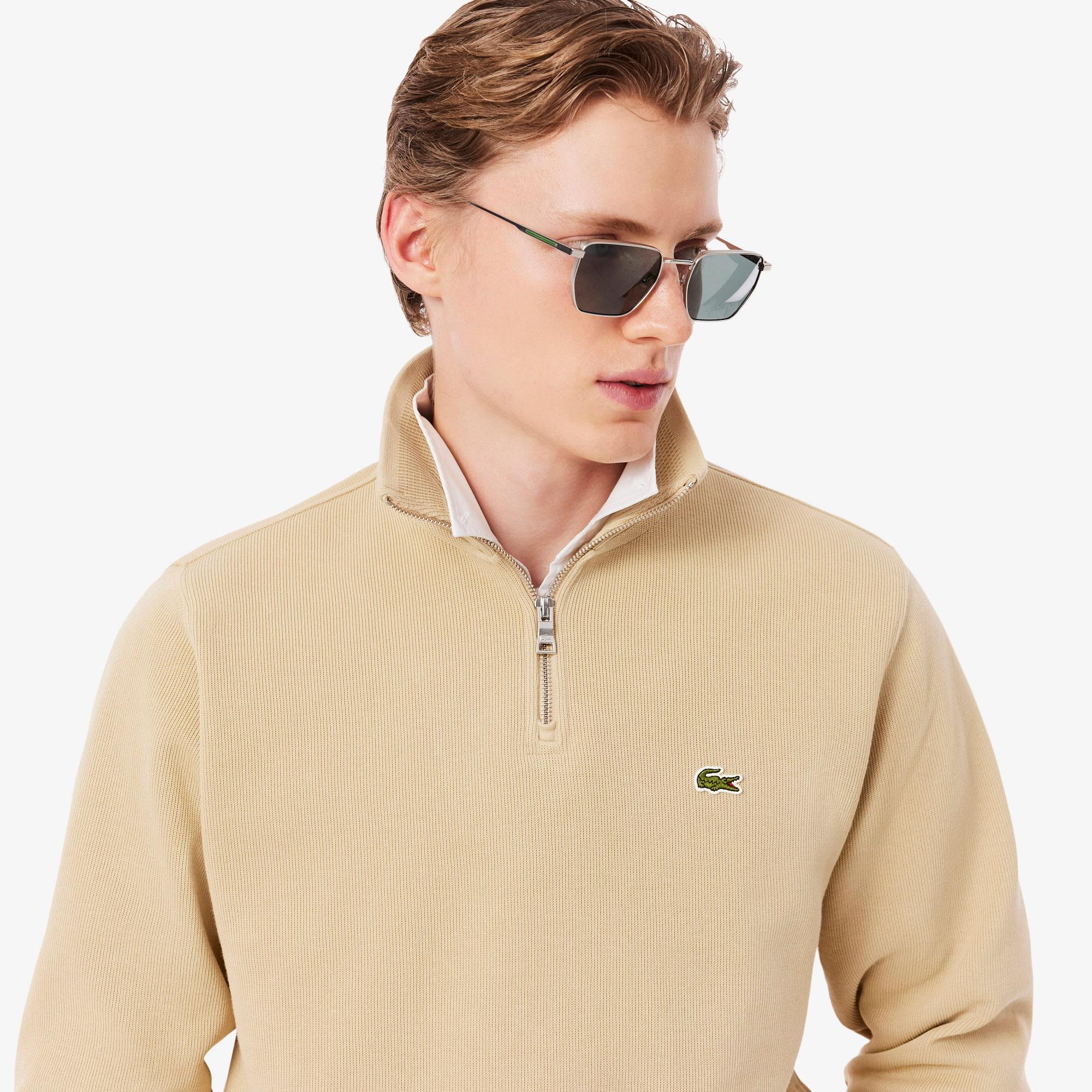 Mens Lacoste Regular Fit Zipped Neck Sweater Millet