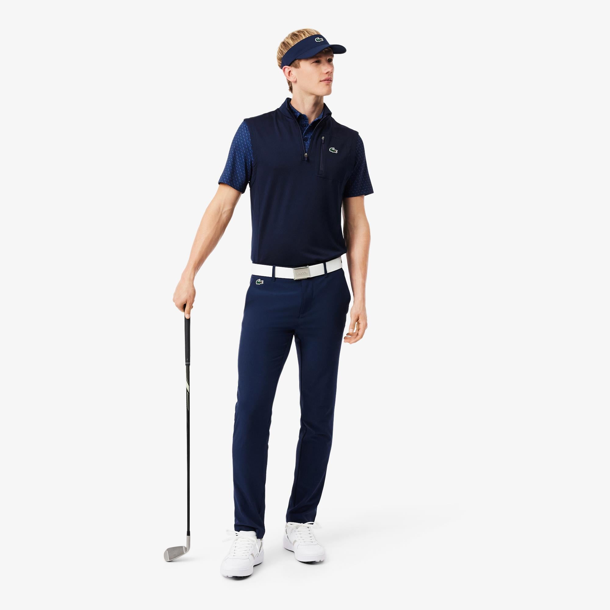 Mens Lacoste 1/4 Zip Sleeveless Golf Mid Layer Navy