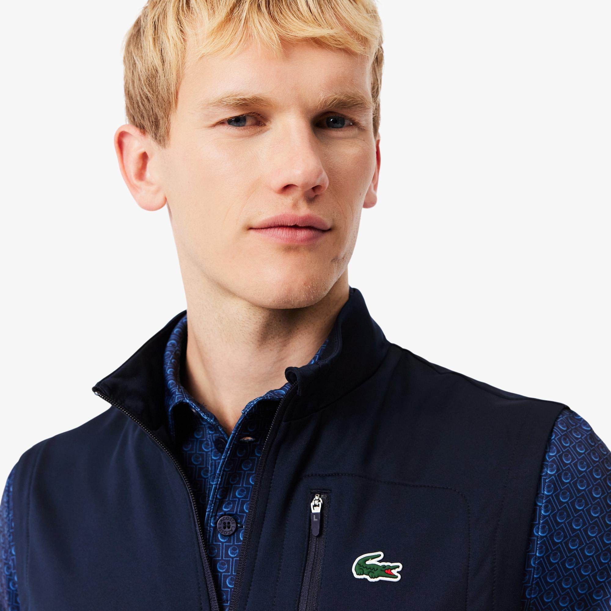 Mens Lacoste 1/4 Zip Sleeveless Golf Mid Layer Navy