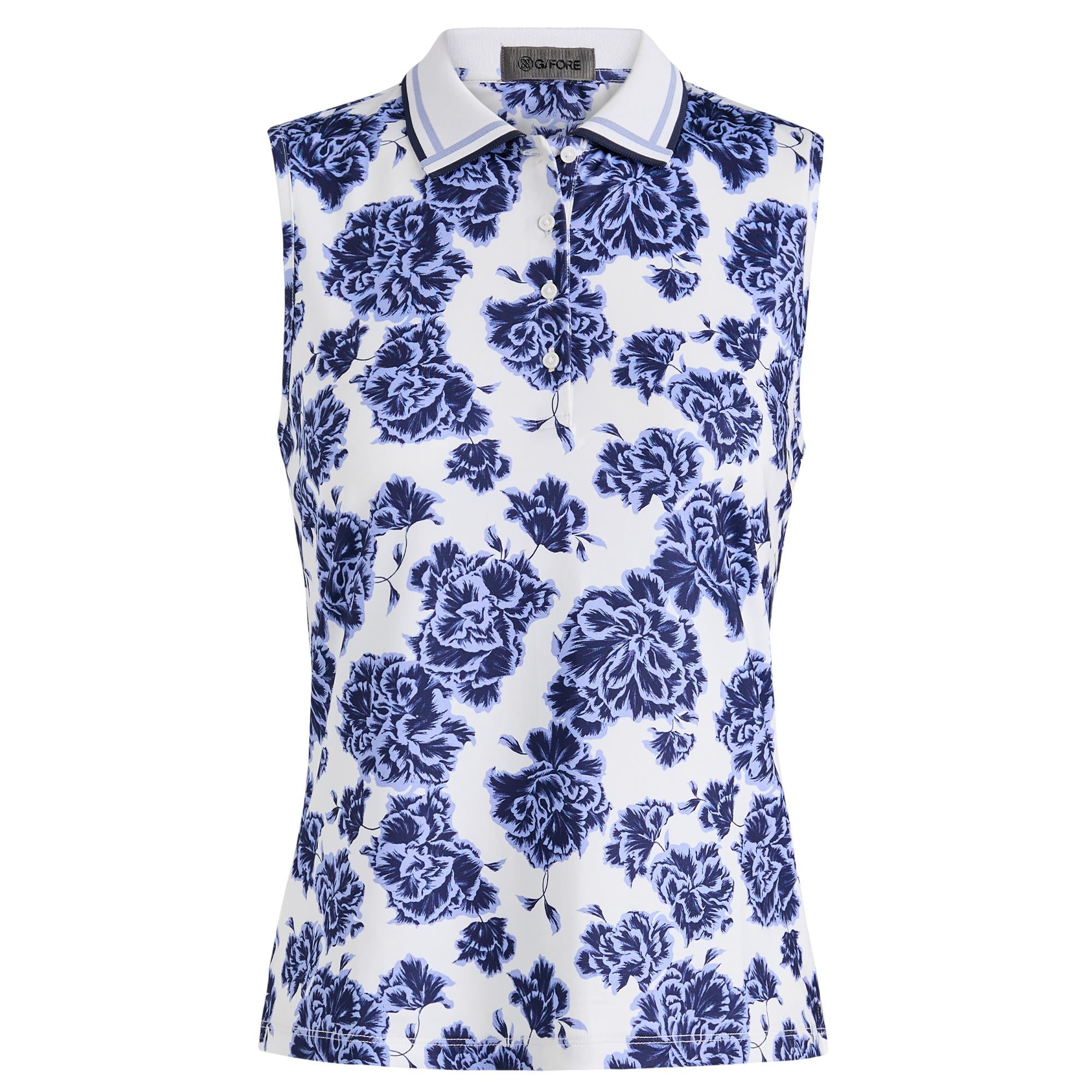 G/FORE Graphic Floral Print Silky Tech Nylon Ladies Sleeveless Golf Polo Shirt Willow