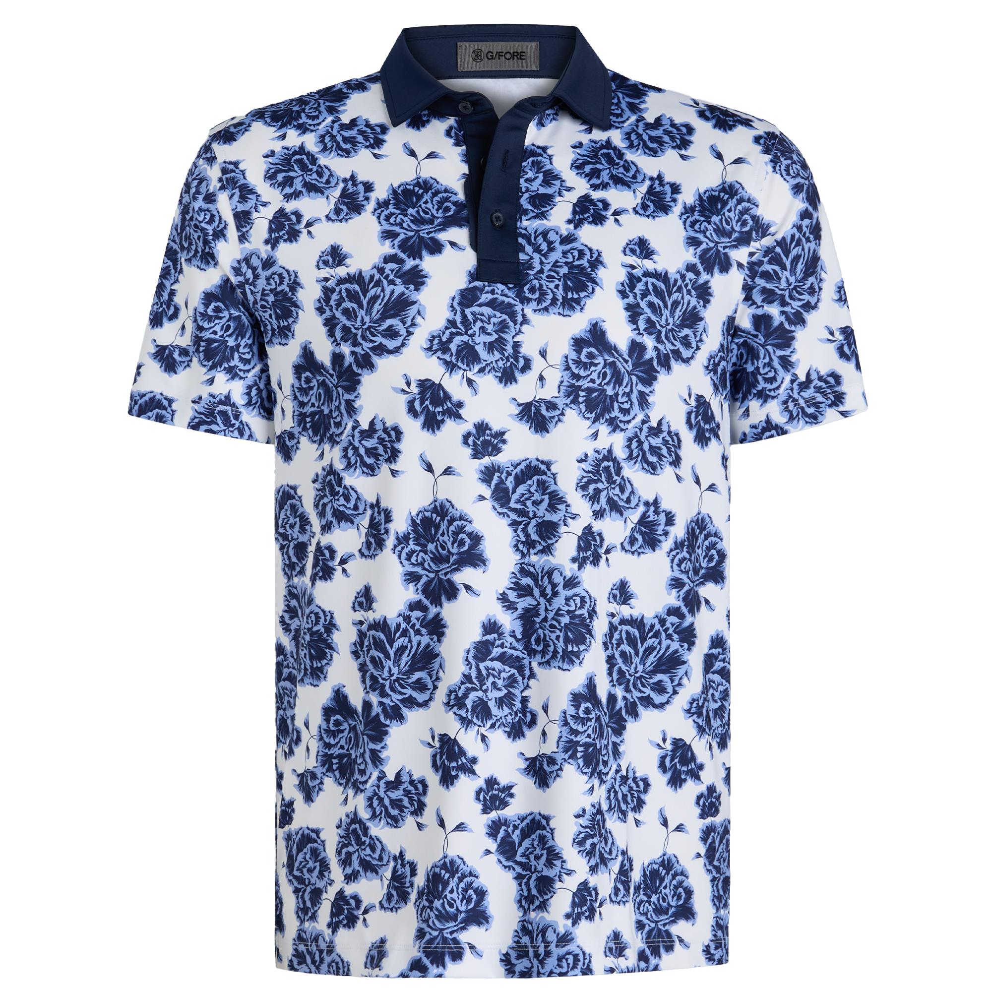 G/FORE Floral Print Tech Jersey Mens Golf Polo Shirt Willow