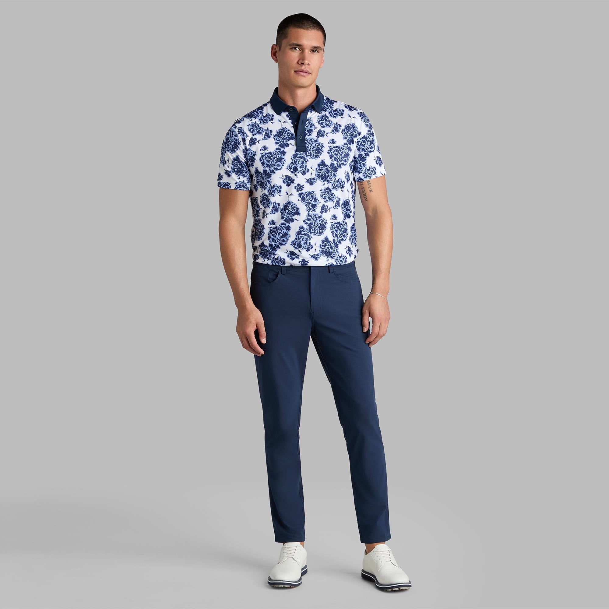 G/FORE Floral Print Tech Jersey Mens Golf Polo Shirt Willow