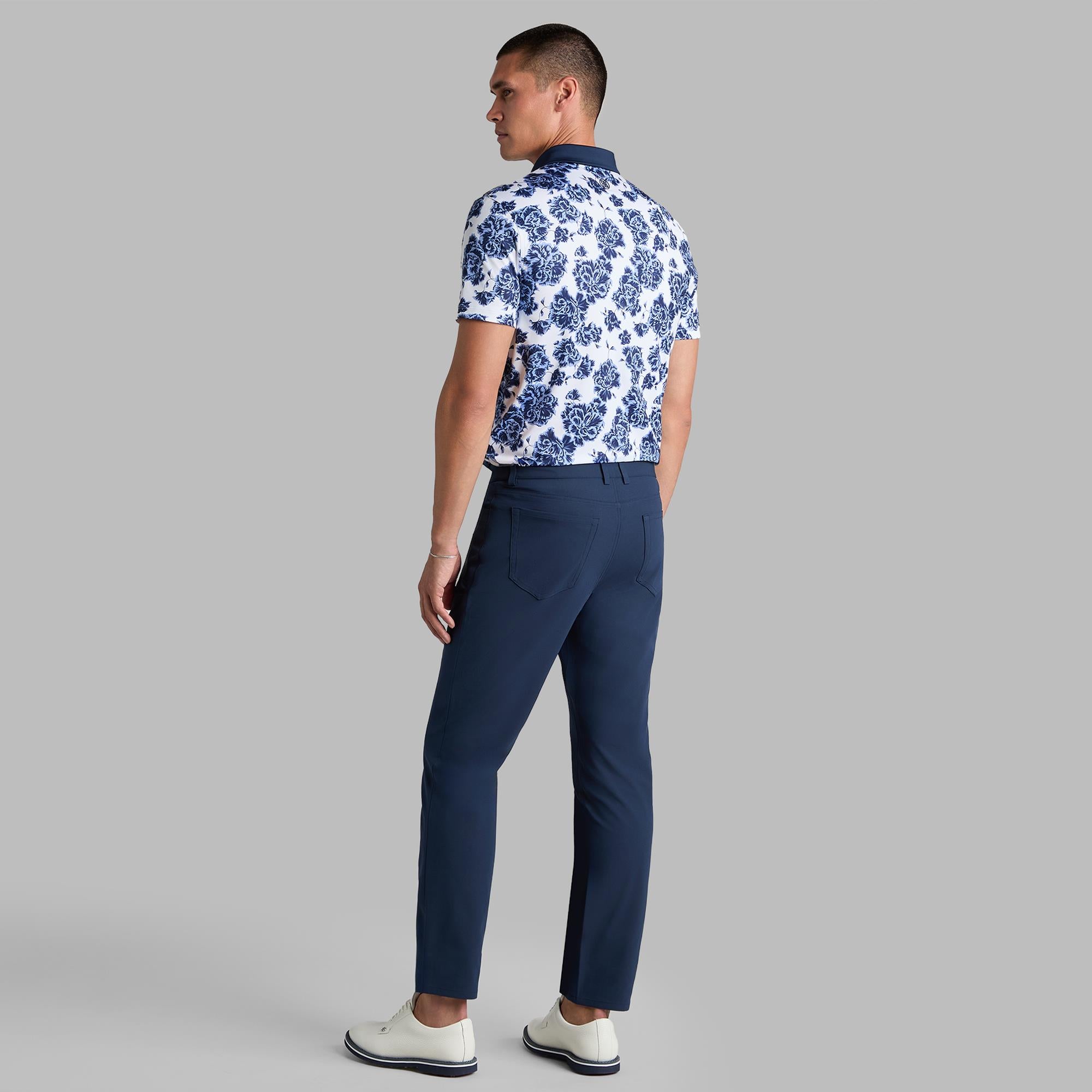 G/FORE Floral Print Tech Jersey Mens Golf Polo Shirt Willow