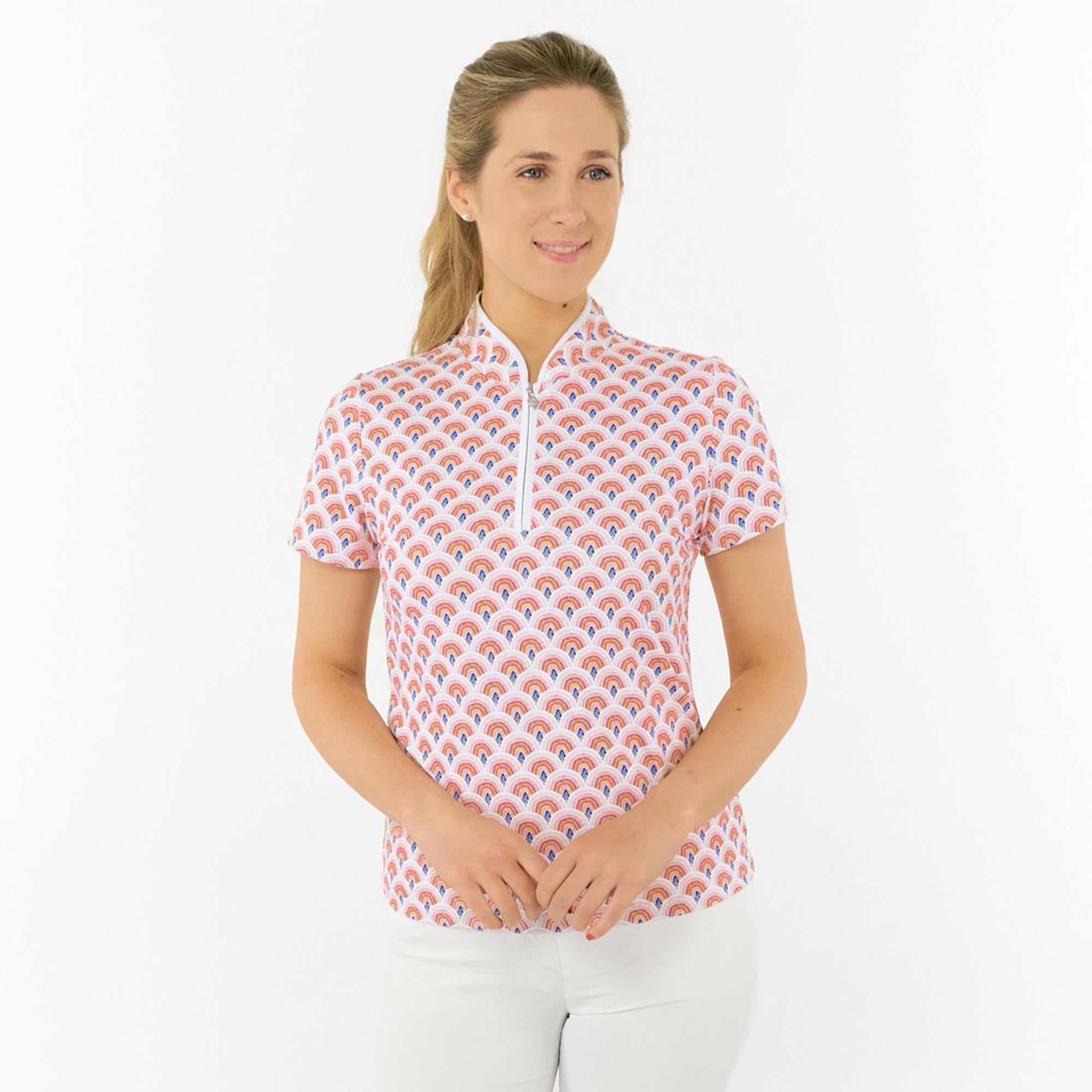 Pure Golf Ellen Short Sleeve Ladies Golf Polo Shirt Mediterranean Sunset