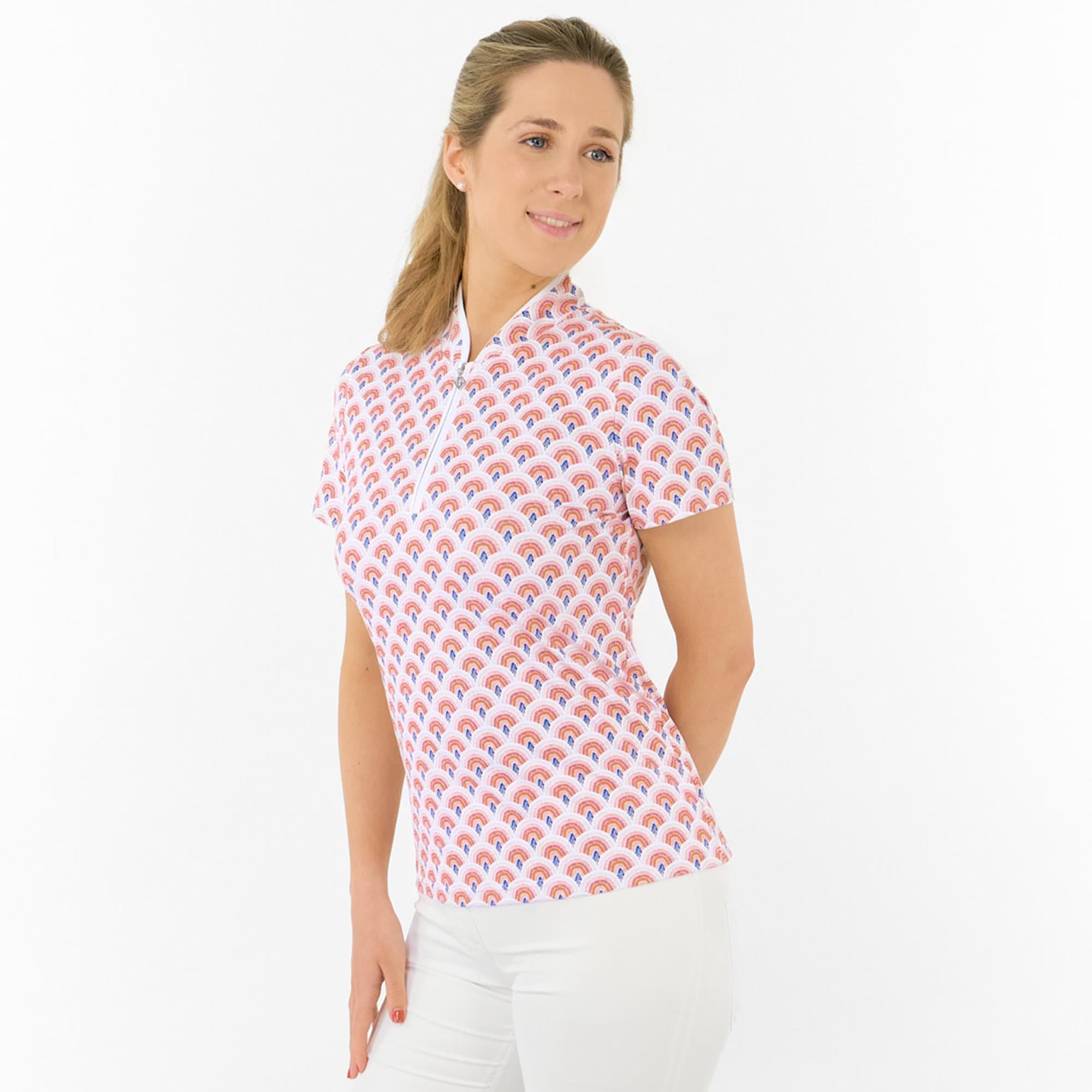 Pure Golf Ellen Short Sleeve Ladies Golf Polo Shirt Mediterranean Sunset