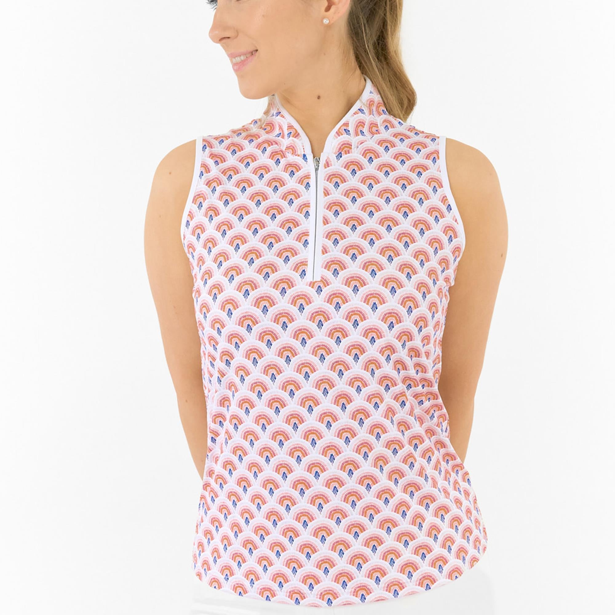 Pure Golf Ellen Sleeveless Ladies Golf Polo Shirt Mediterranean Sunset