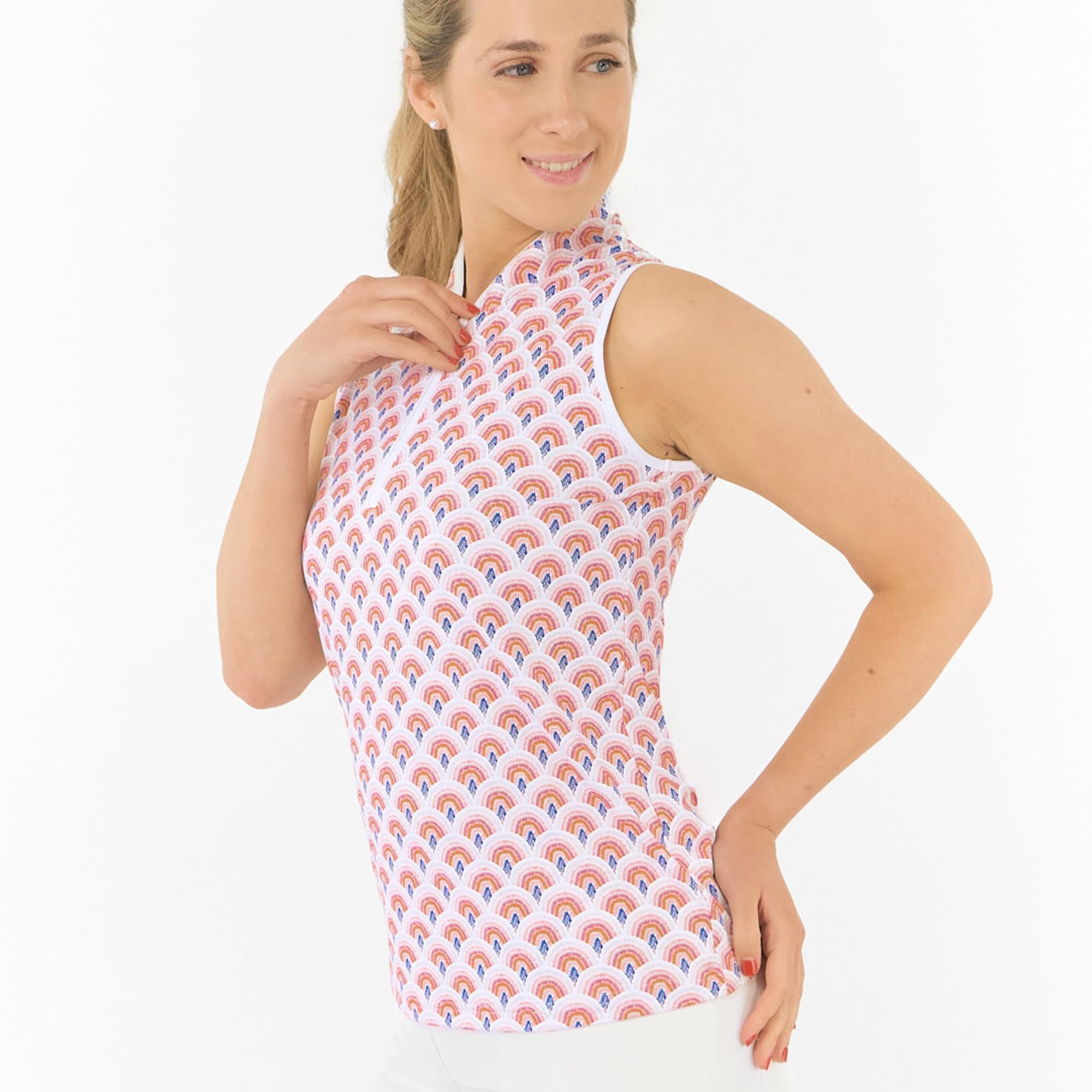 Pure Golf Ellen Sleeveless Ladies Golf Polo Shirt Mediterranean Sunset