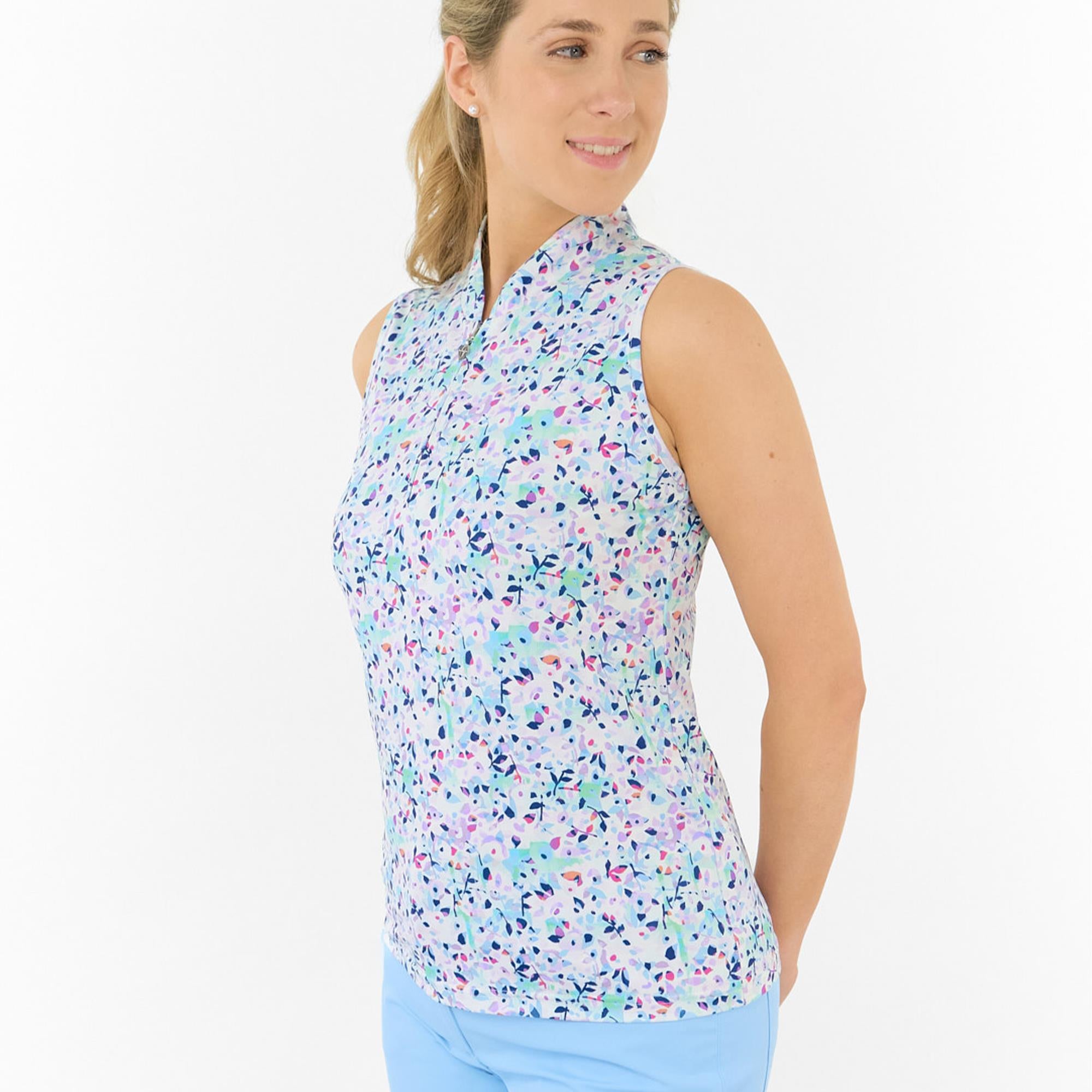 Pure Golf Ellen Sleeveless Ladies Golf Polo Shirt Mirrored Moonstone