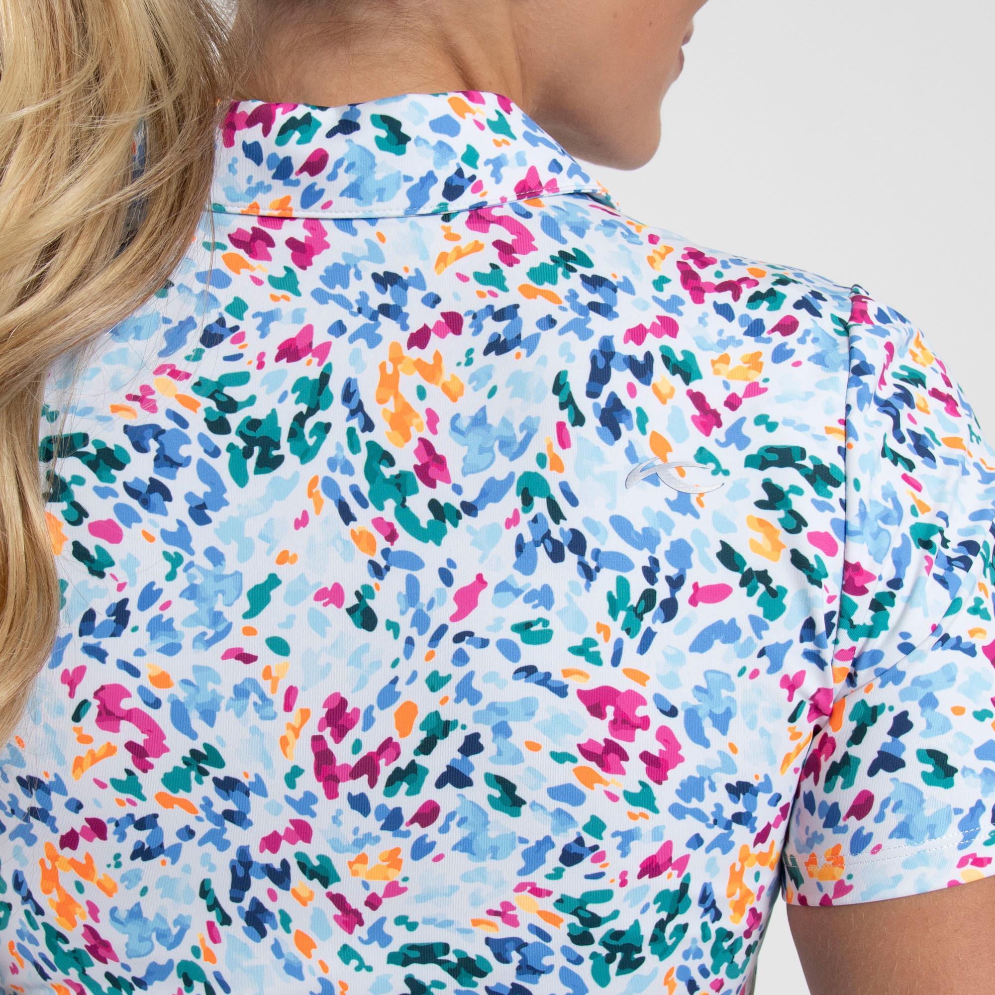 KJUS Enya Printed Ladies Golf Polo Shirt Splash White/Poolside