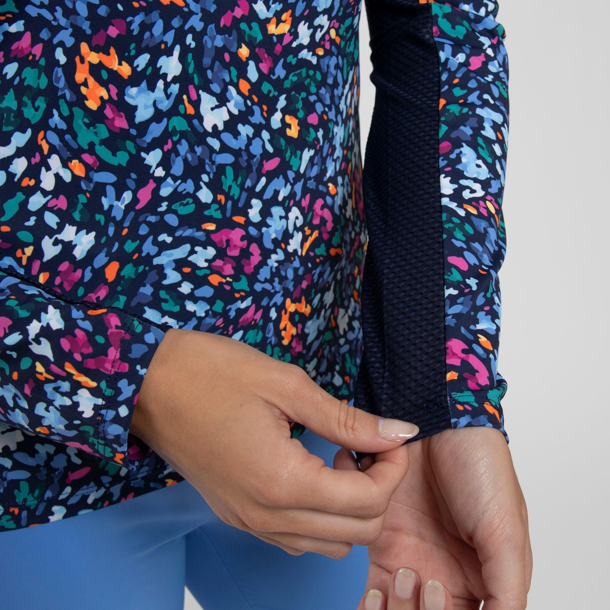 KJUS Sunshine Printed Half Zip Ladies Light Golf Mid Layer Splash Atlanta Blue/Yonder