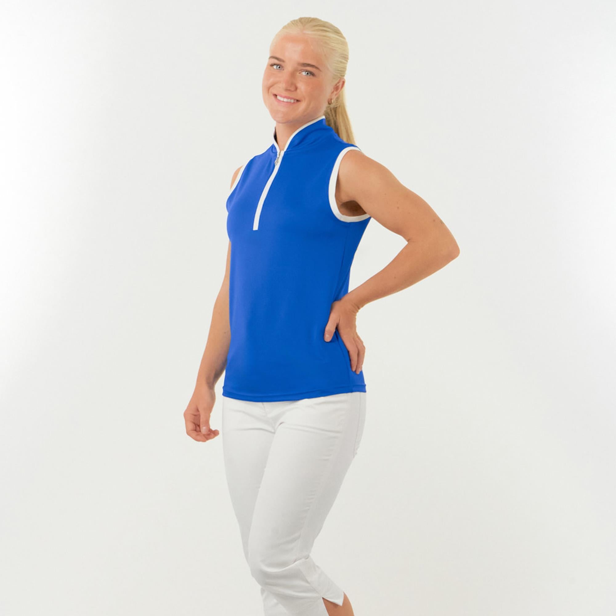 Pure Golf Bloom2 Ladies Sleeveless Golf Polo Shirt Royal Blue