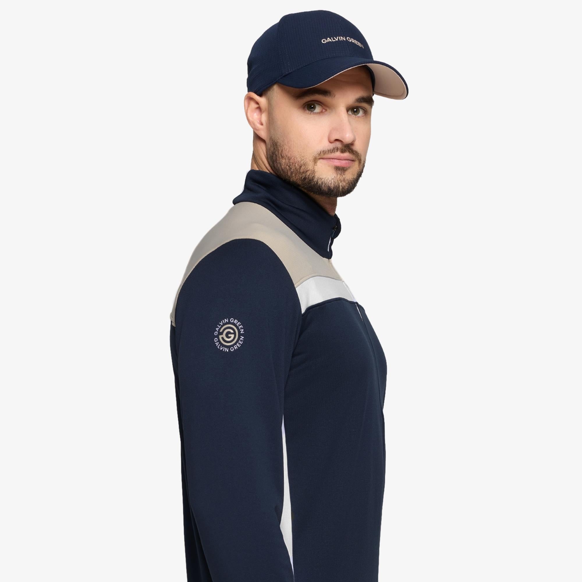 Galvin Green Dean Insula Mens Golf Mid Layer Sand/Navy/White