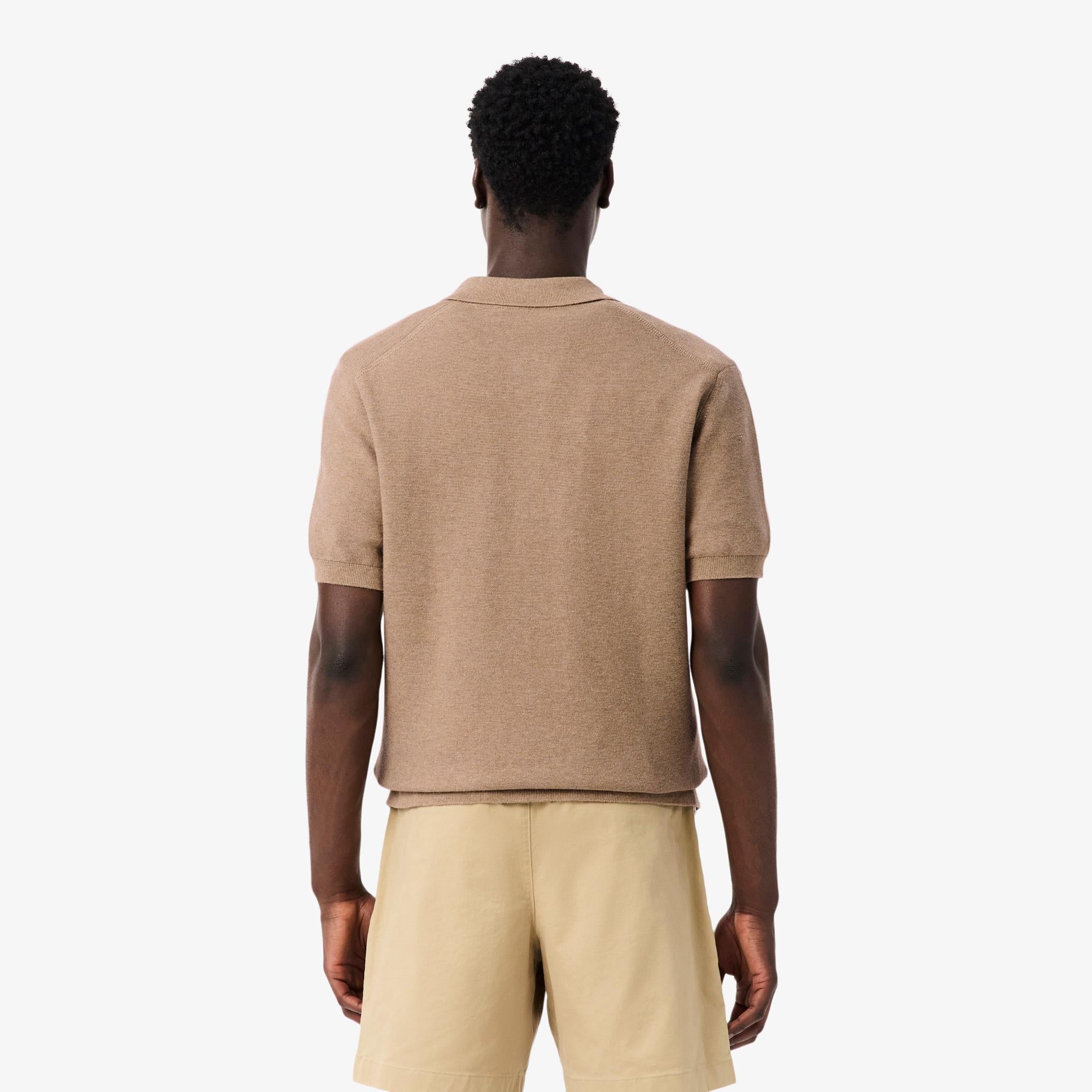 Mens Lacoste Fine Knit Moss Stitch Cotton Polo Shirt Heather Viennois