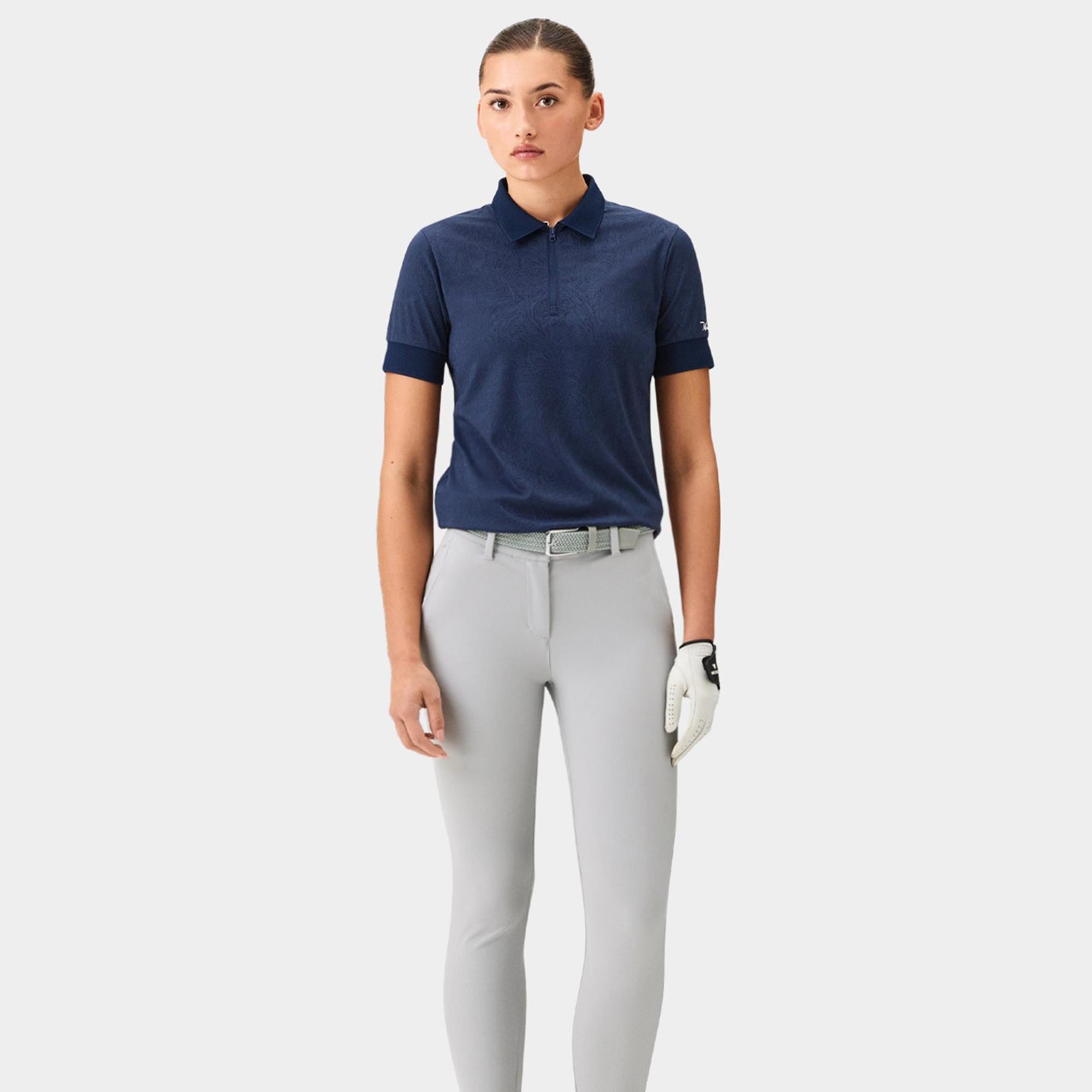 Macade Golf Lace Paisley Zip Ladies Golf Polo Shirt Navy