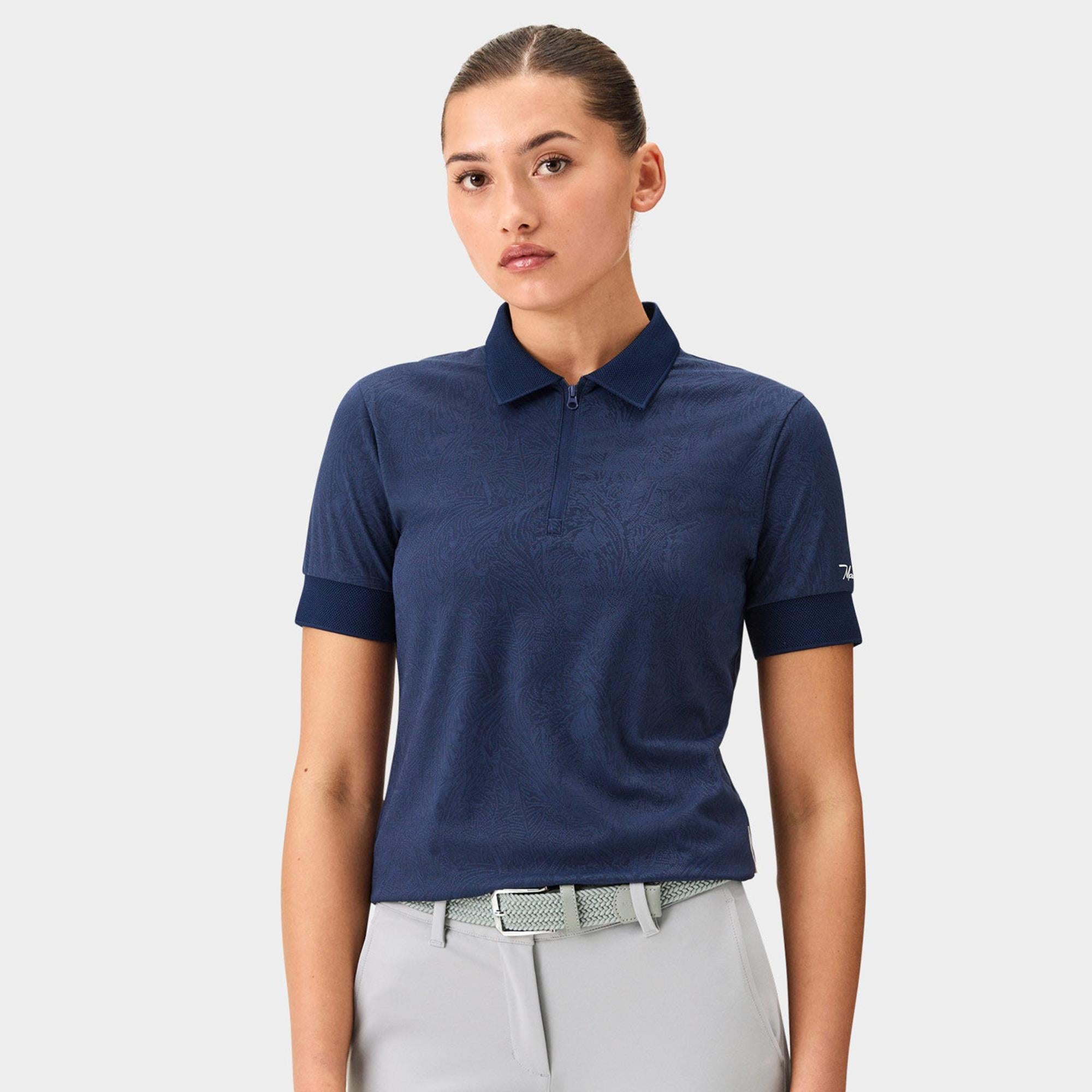 Macade Golf Lace Paisley Zip Ladies Golf Polo Shirt Navy