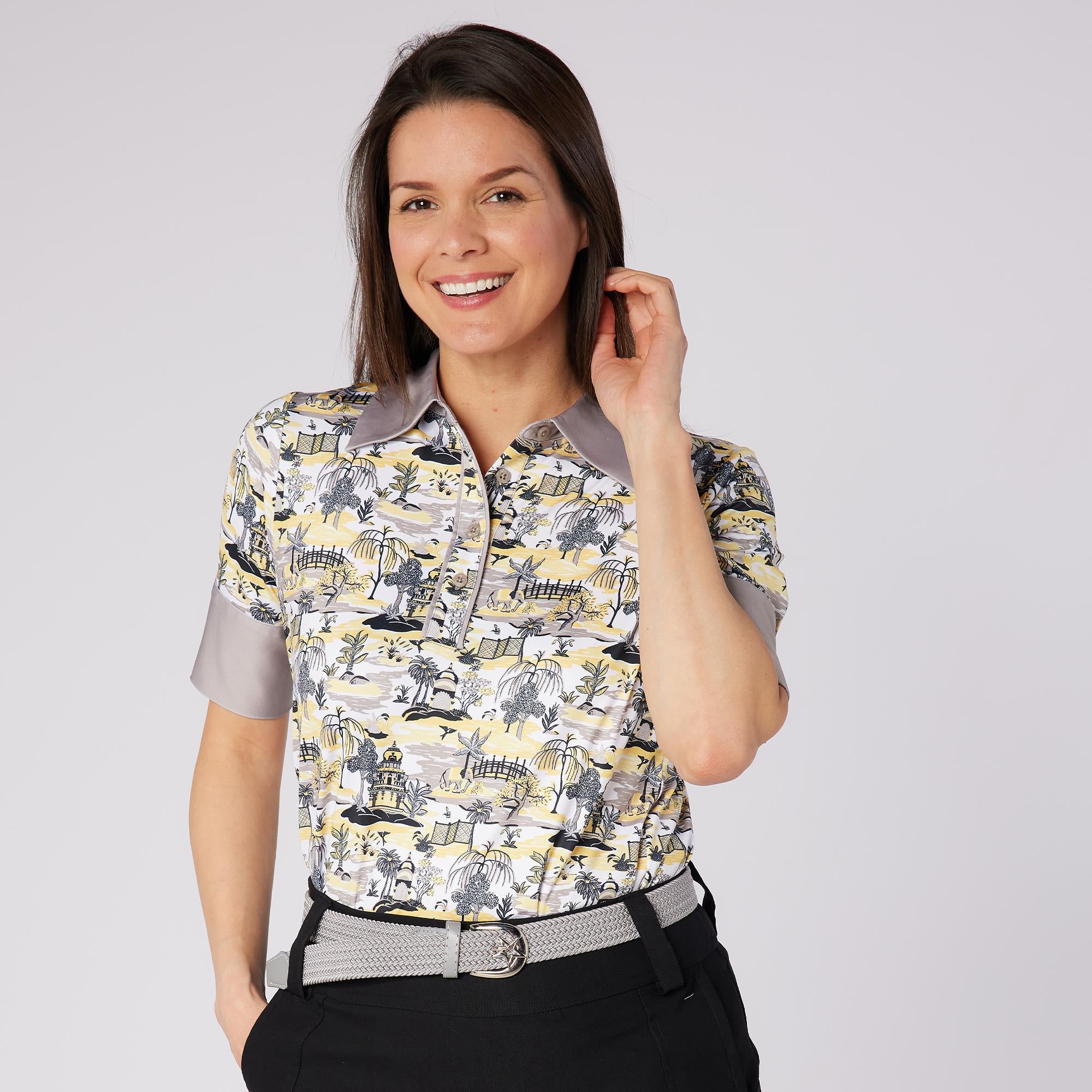 Swing Out Sister Horizon Half Sleeve Ladies Golf Polo Shirt Indian Dawn
