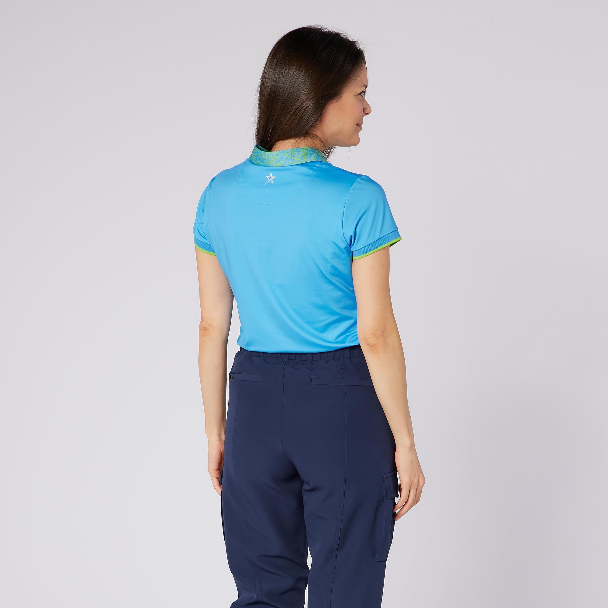 Swing Out Sister Luca Cap Sleeve Ladies Golf Polo Shirt Ocean Bloom