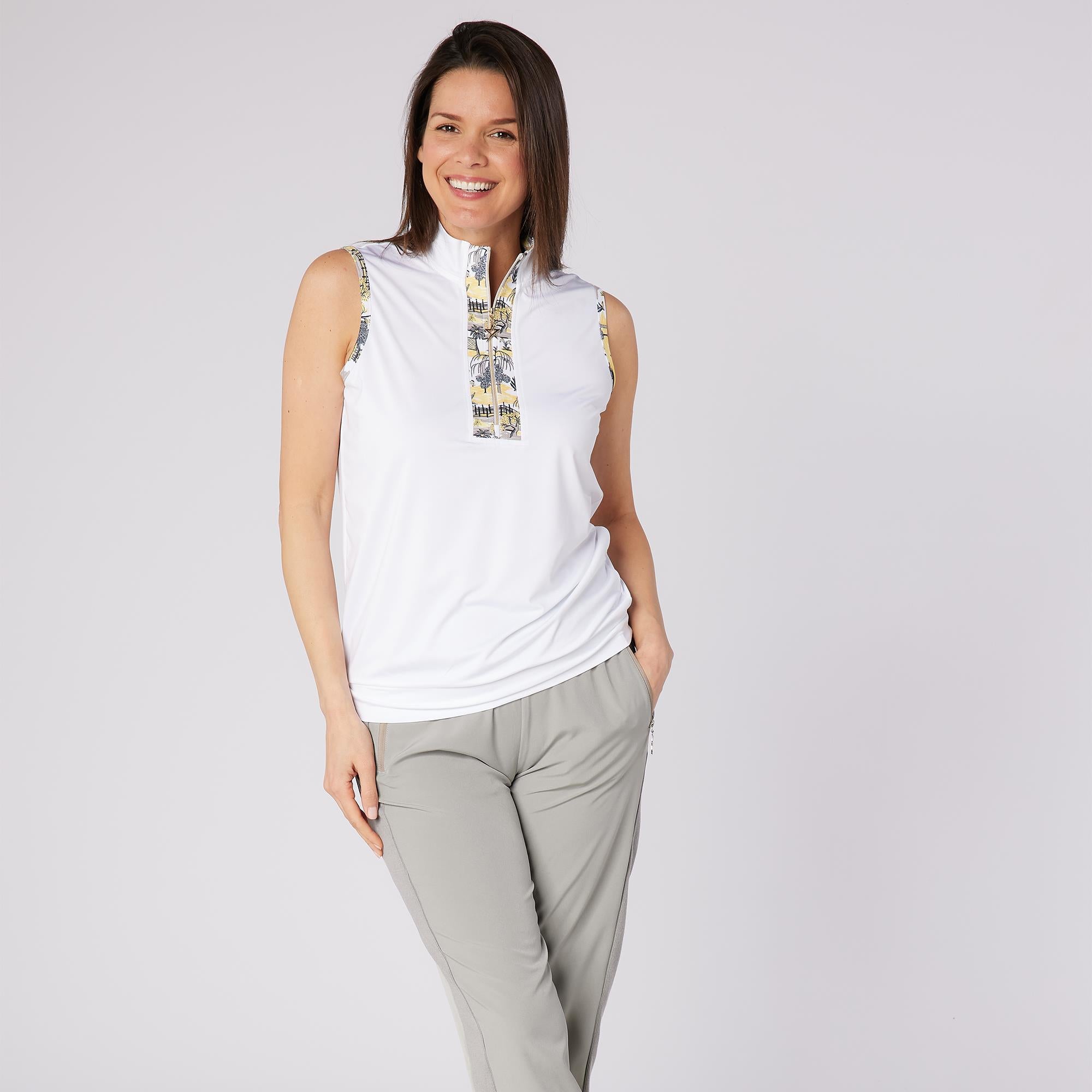 Swing Out Sister Oasis Ladies Sleeveless Golf Polo Shirt Indian Dawn
