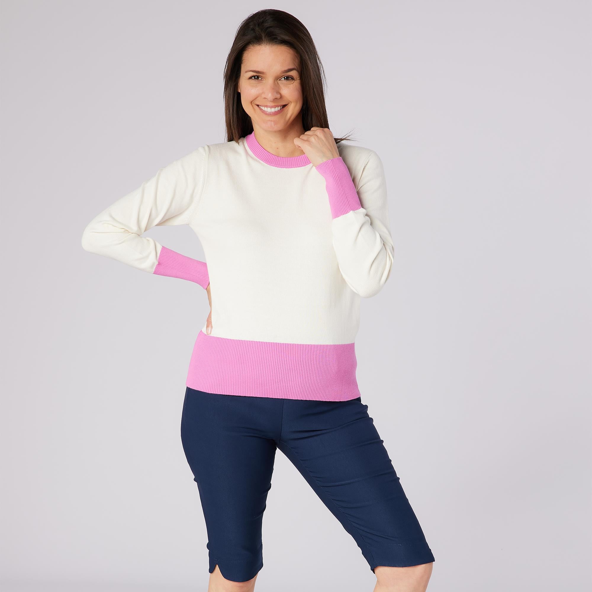 Swing Out Sister Sugar Sustainable Ladies Golf Sweater Super Pink