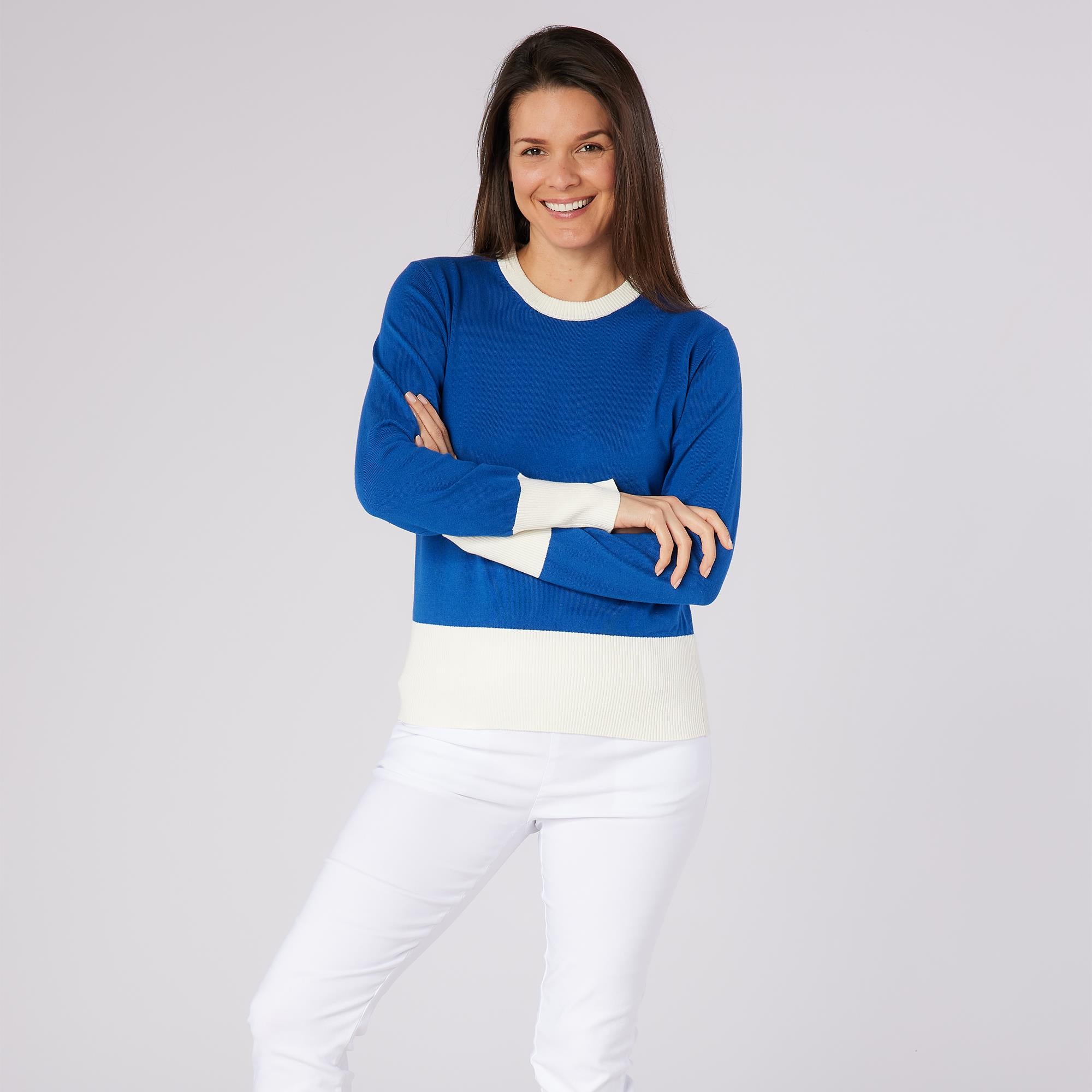 Swing Out Sister Sugar Sustainable Ladies Golf Sweater True Blue