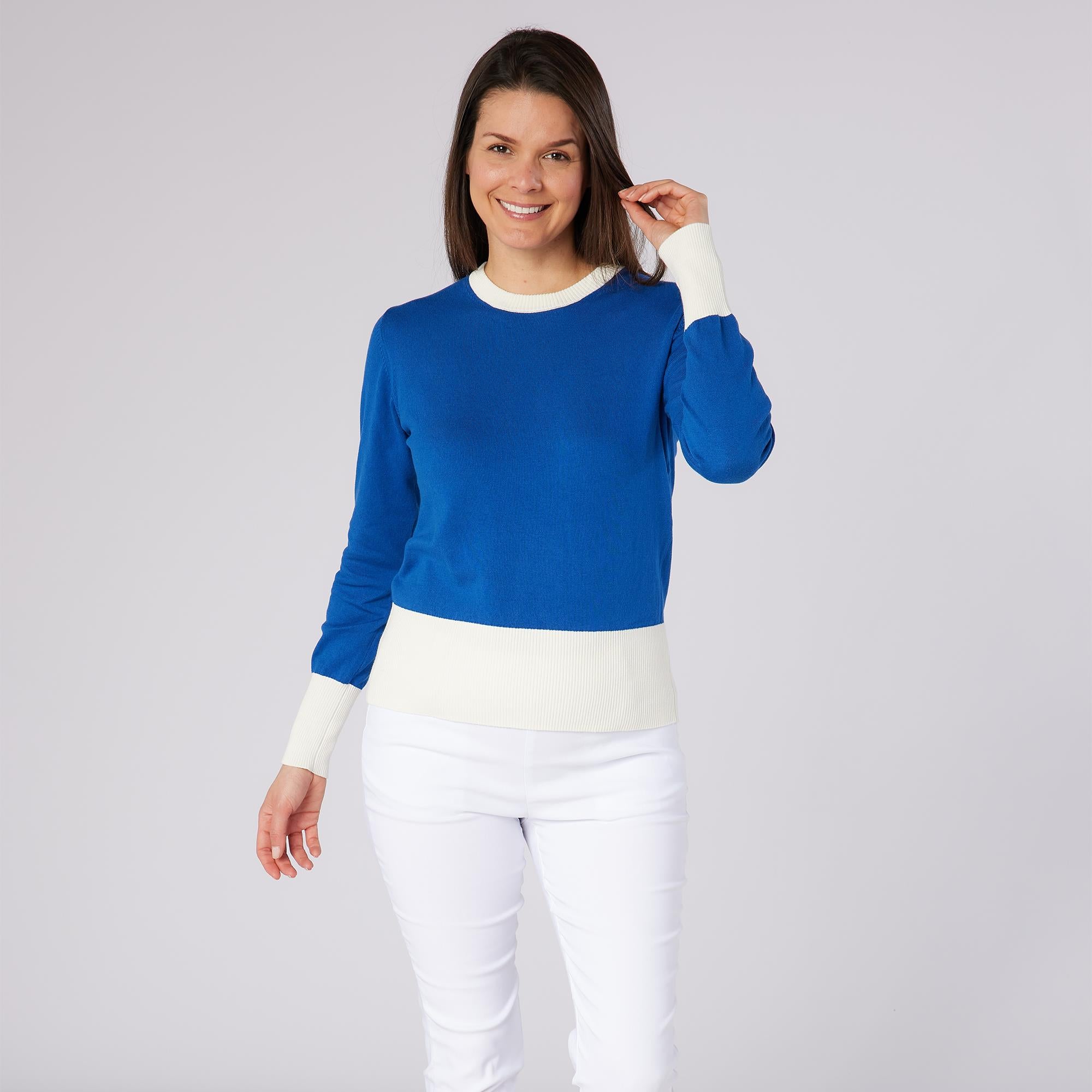 Swing Out Sister Sugar Sustainable Ladies Golf Sweater True Blue