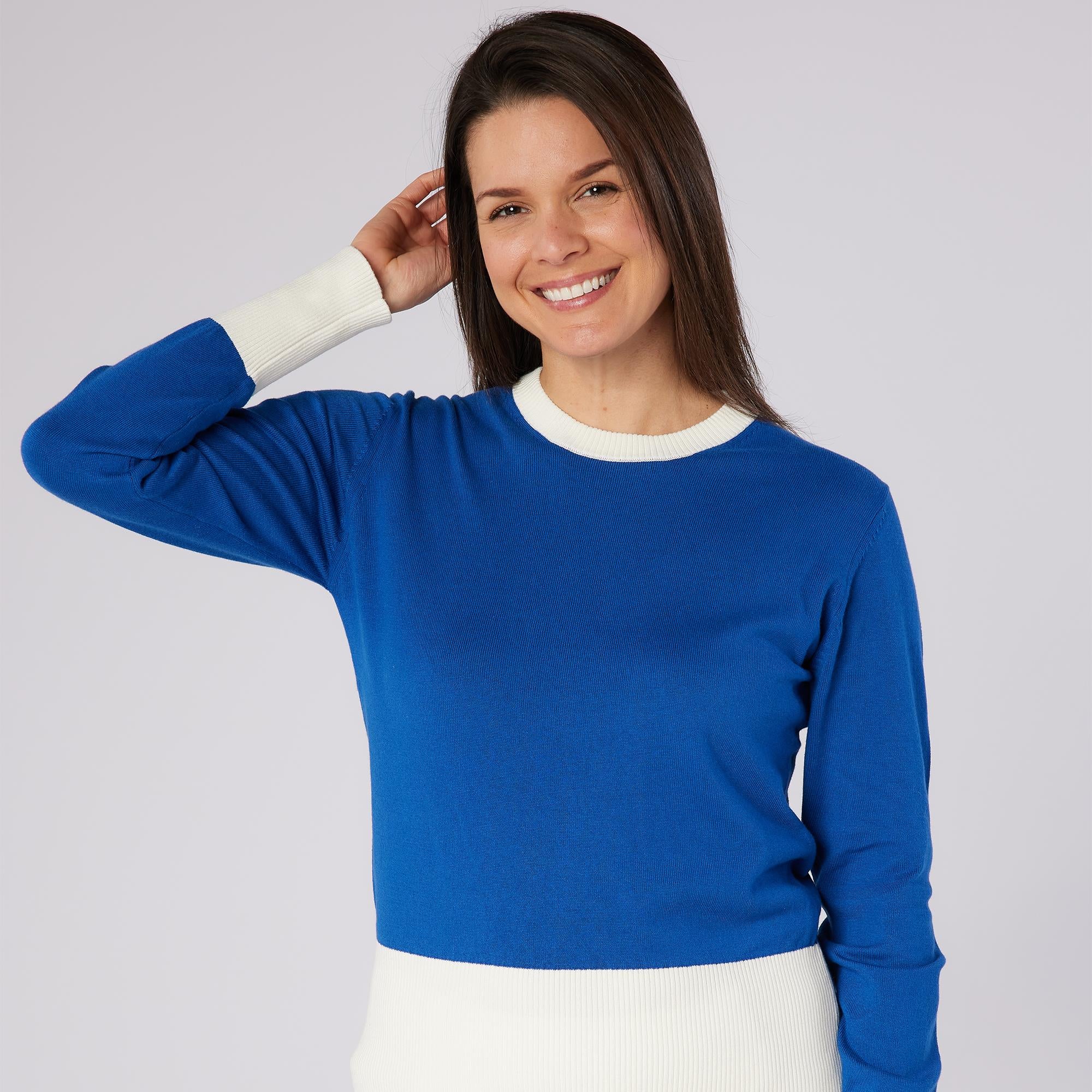 Swing Out Sister Sugar Sustainable Ladies Golf Sweater True Blue