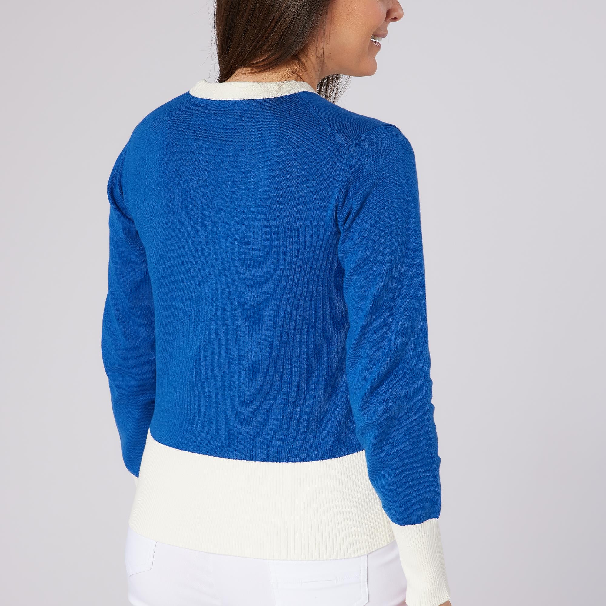 Swing Out Sister Sugar Sustainable Ladies Golf Sweater True Blue