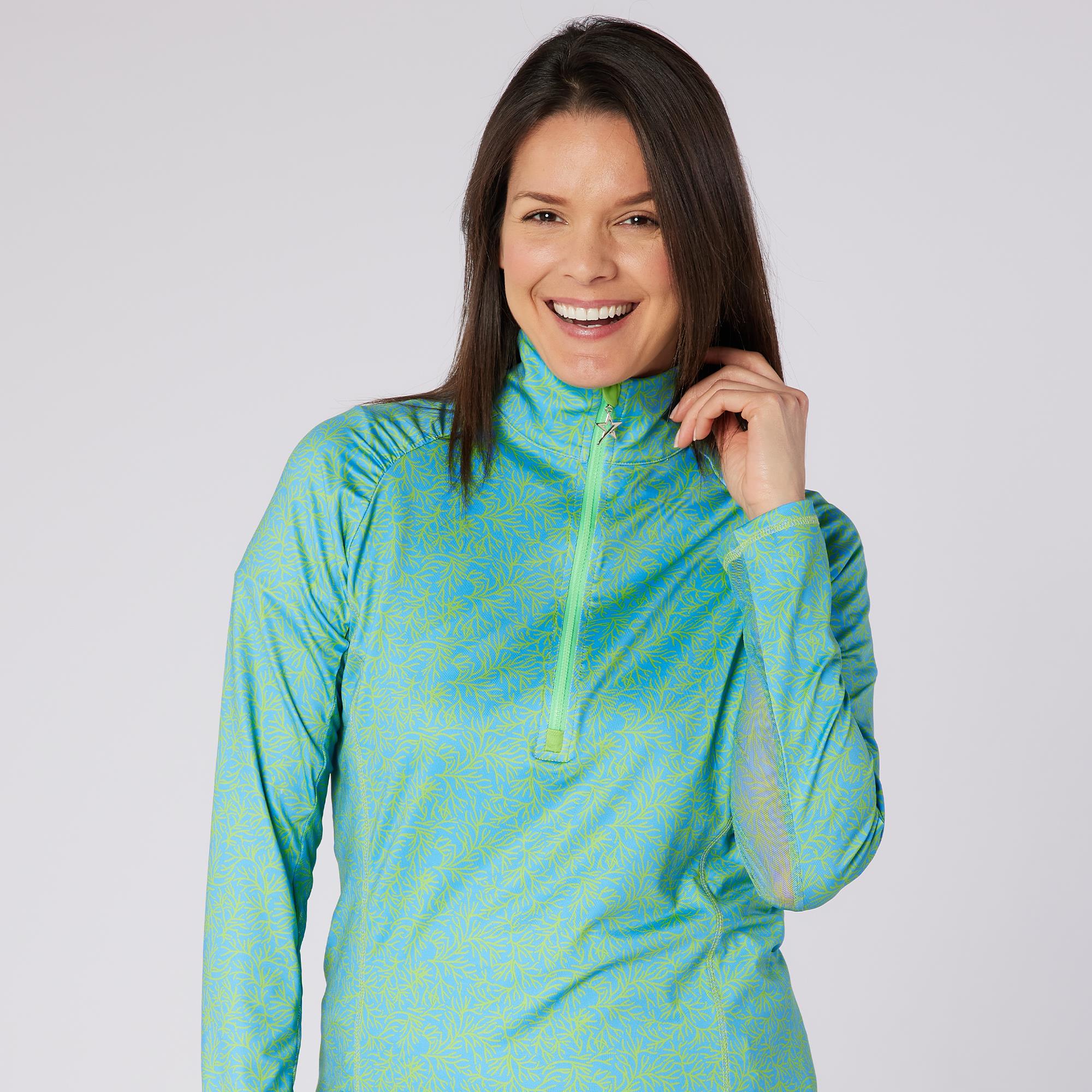 Swing Out Sister Sunshine 1/4 Zip Ladies Lightweight Mid Layer Ocean Bloom