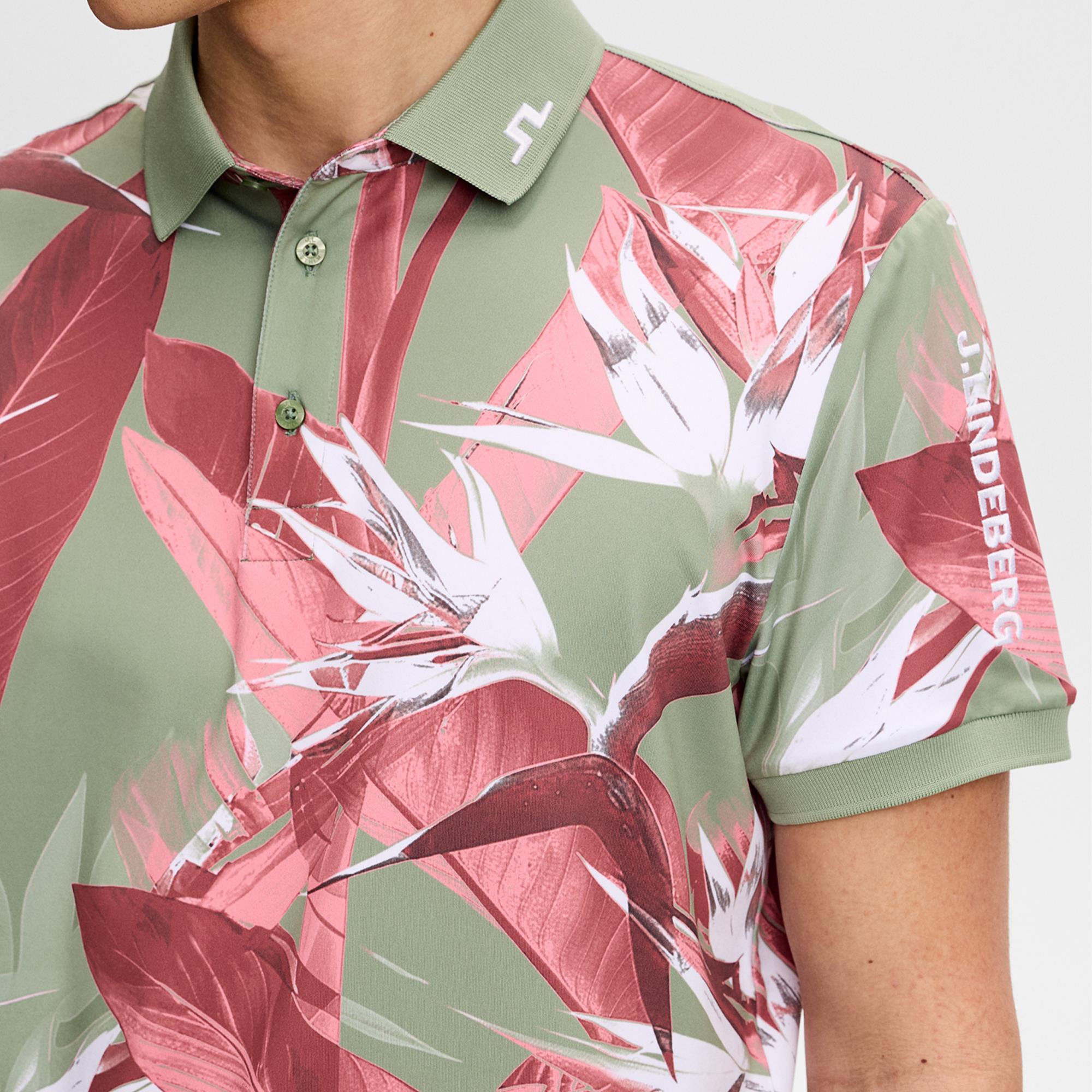 J Lindeberg Tour Tech Print Mens Golf Polo Shirt Paradise Hedge Green M