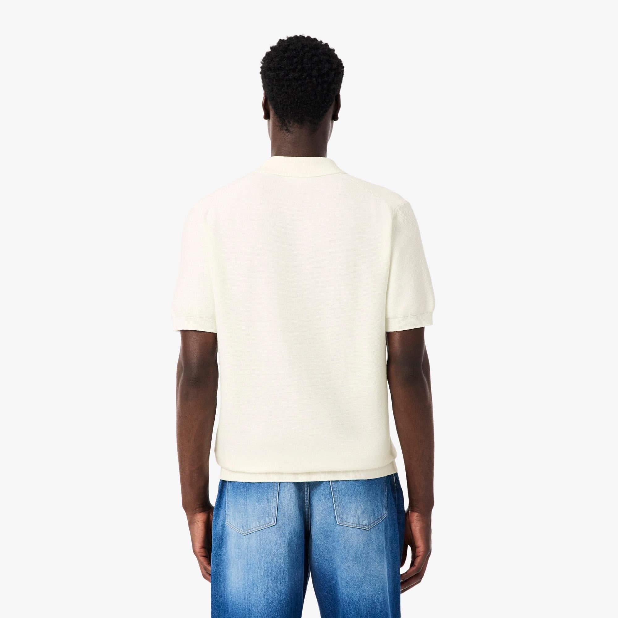 Mens Lacoste Fine Knit Moss Stitch Cotton Polo Shirt Flour