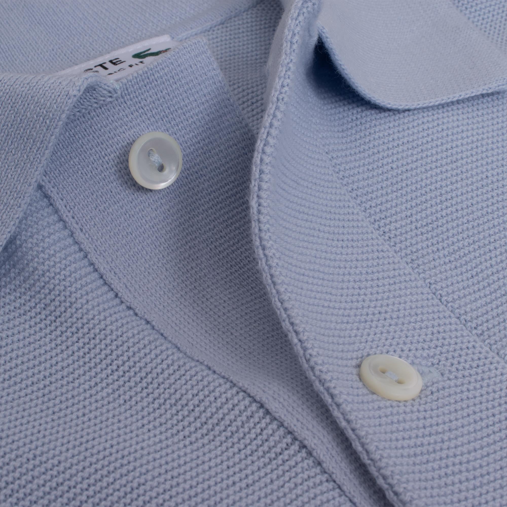 Mens Lacoste Fine Knit Moss Stitch Cotton Polo Shirt Phoenix Blue