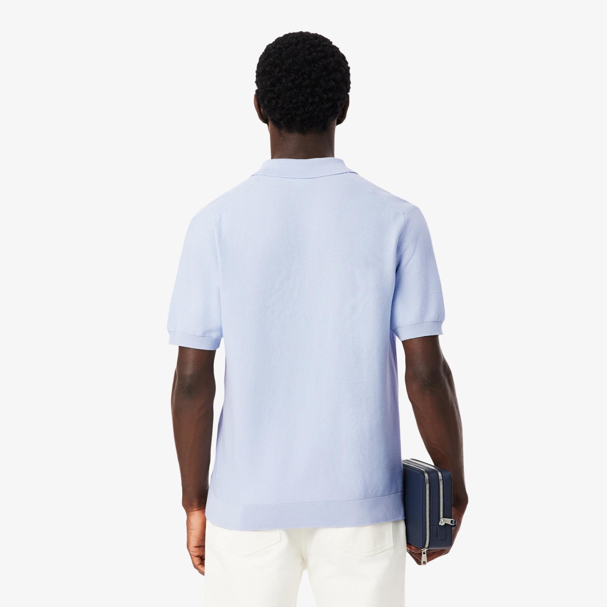 Mens Lacoste Fine Knit Moss Stitch Cotton Polo Shirt Phoenix Blue