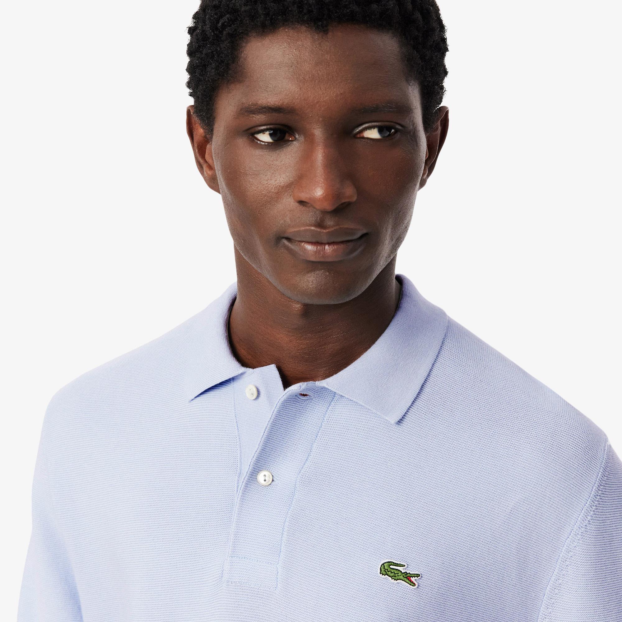 Mens Lacoste Fine Knit Moss Stitch Cotton Polo Shirt Phoenix Blue