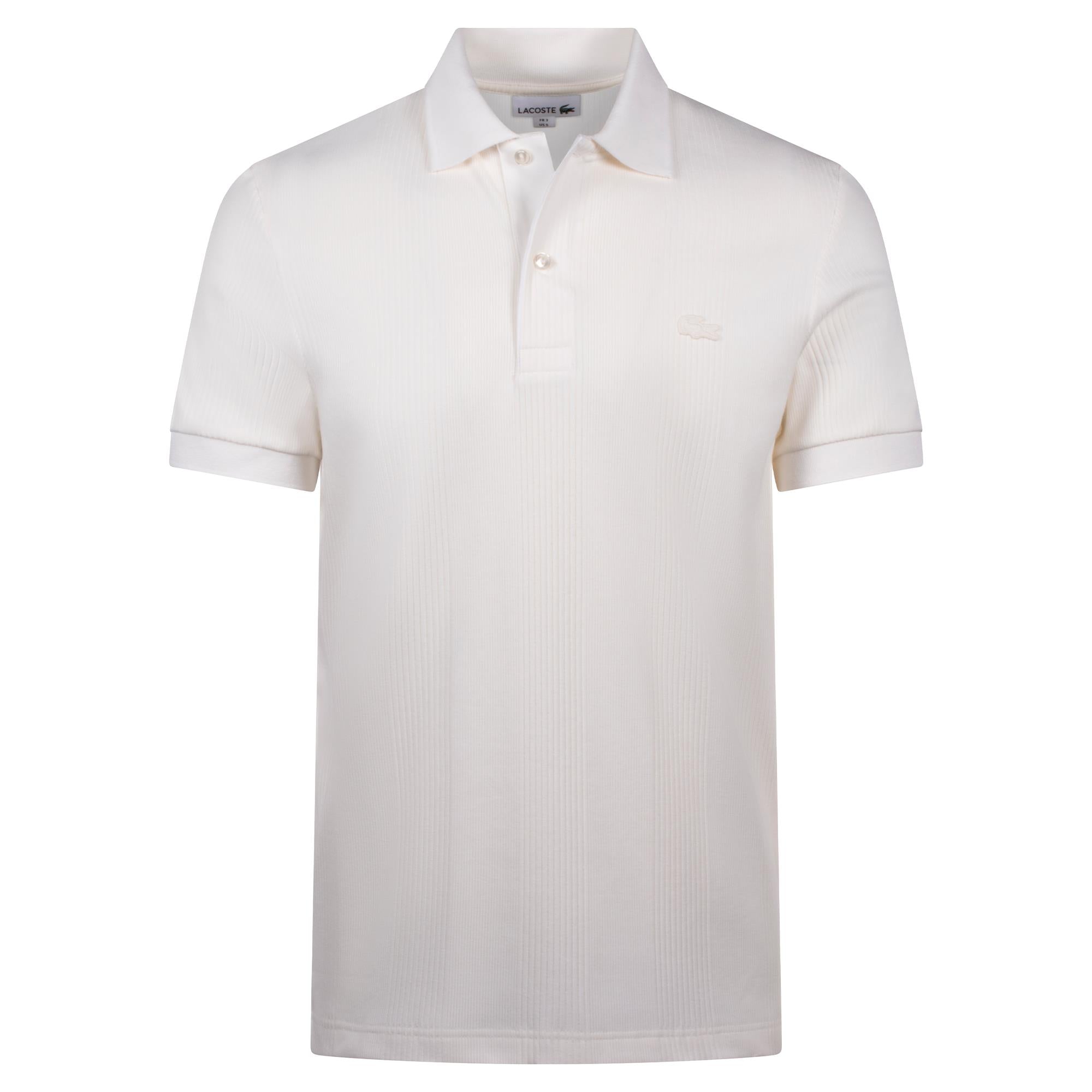 Lacoste Mens Regular Fit Ribbed Cotton Polo Shirt Flour