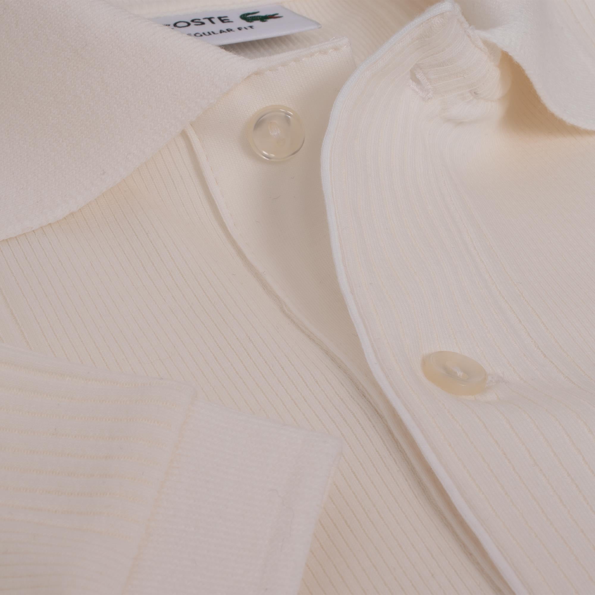 Lacoste Mens Regular Fit Ribbed Cotton Polo Shirt Flour