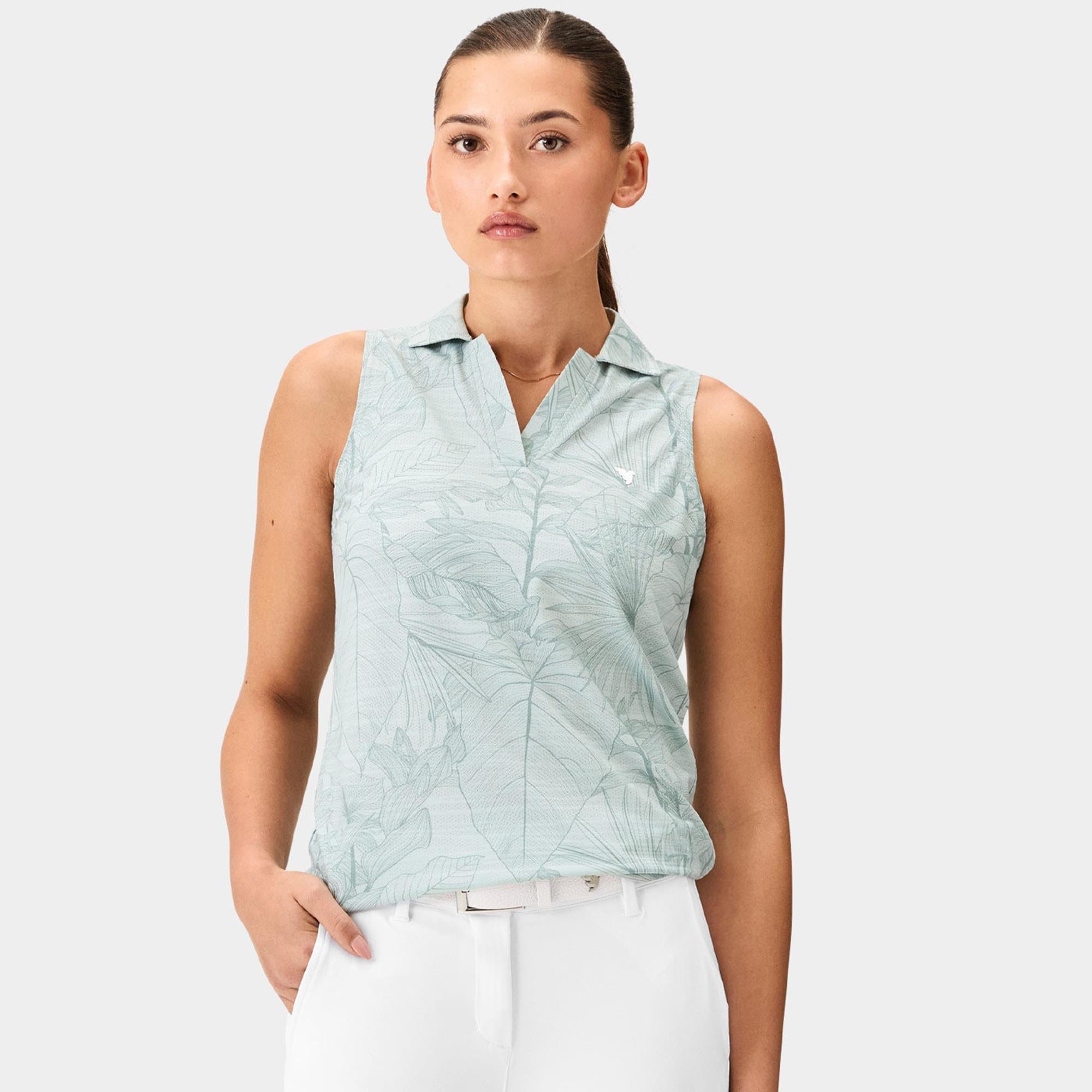 Macade Golf Paige Ladies Sleeveless Golf Polo Shirt Palm